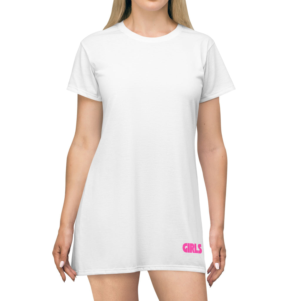 Girls Graphic T‑Shirt Dress — Minimal Pink Text Tee Dress