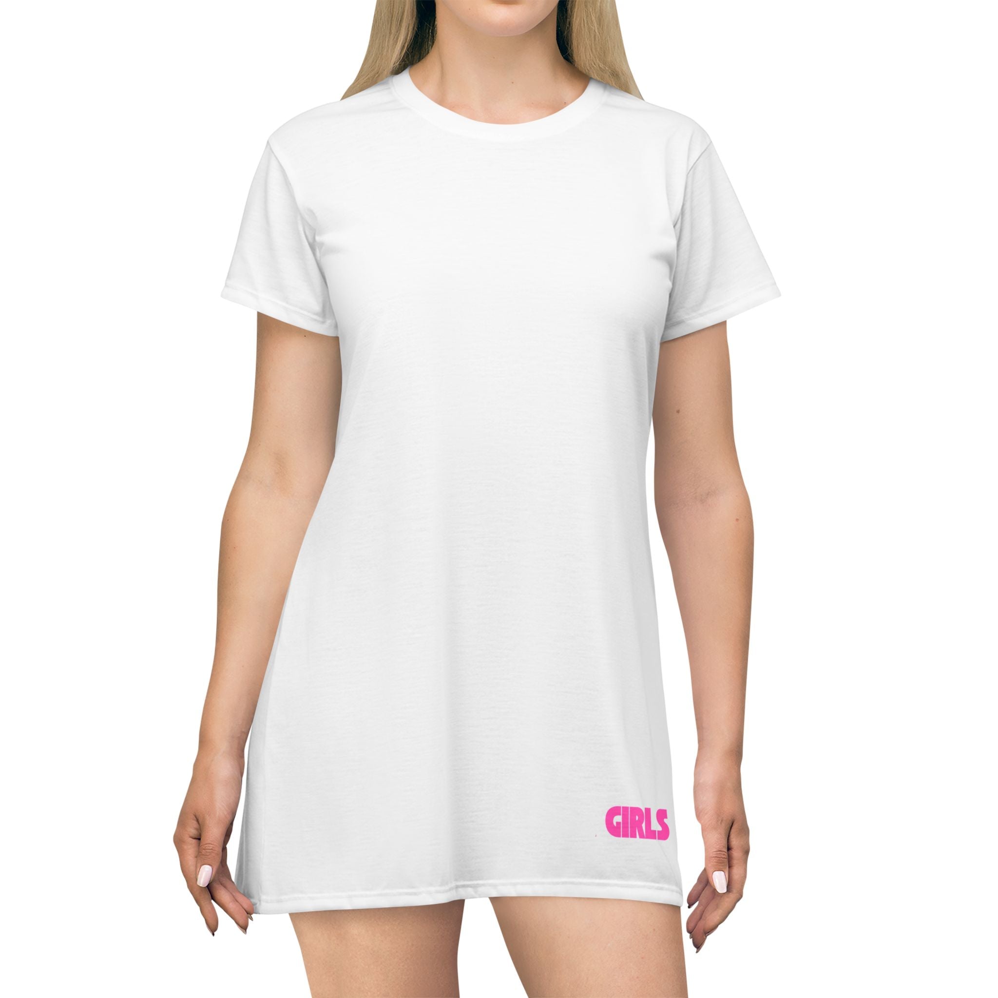 Girls Graphic T‑Shirt Dress — Minimal Pink Text Tee Dress