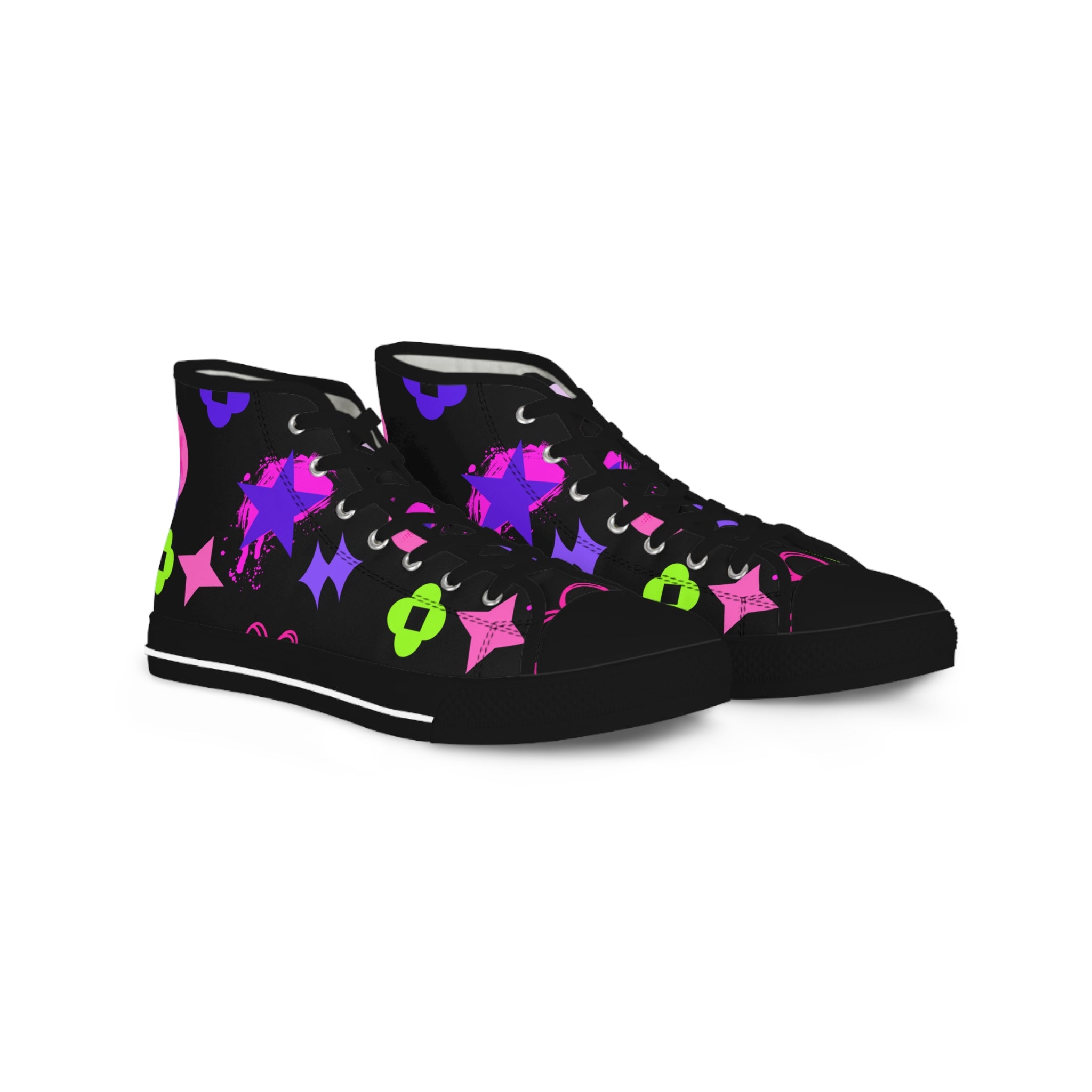 High Top Sneakers — Neon Star & Skull Pattern Black limited