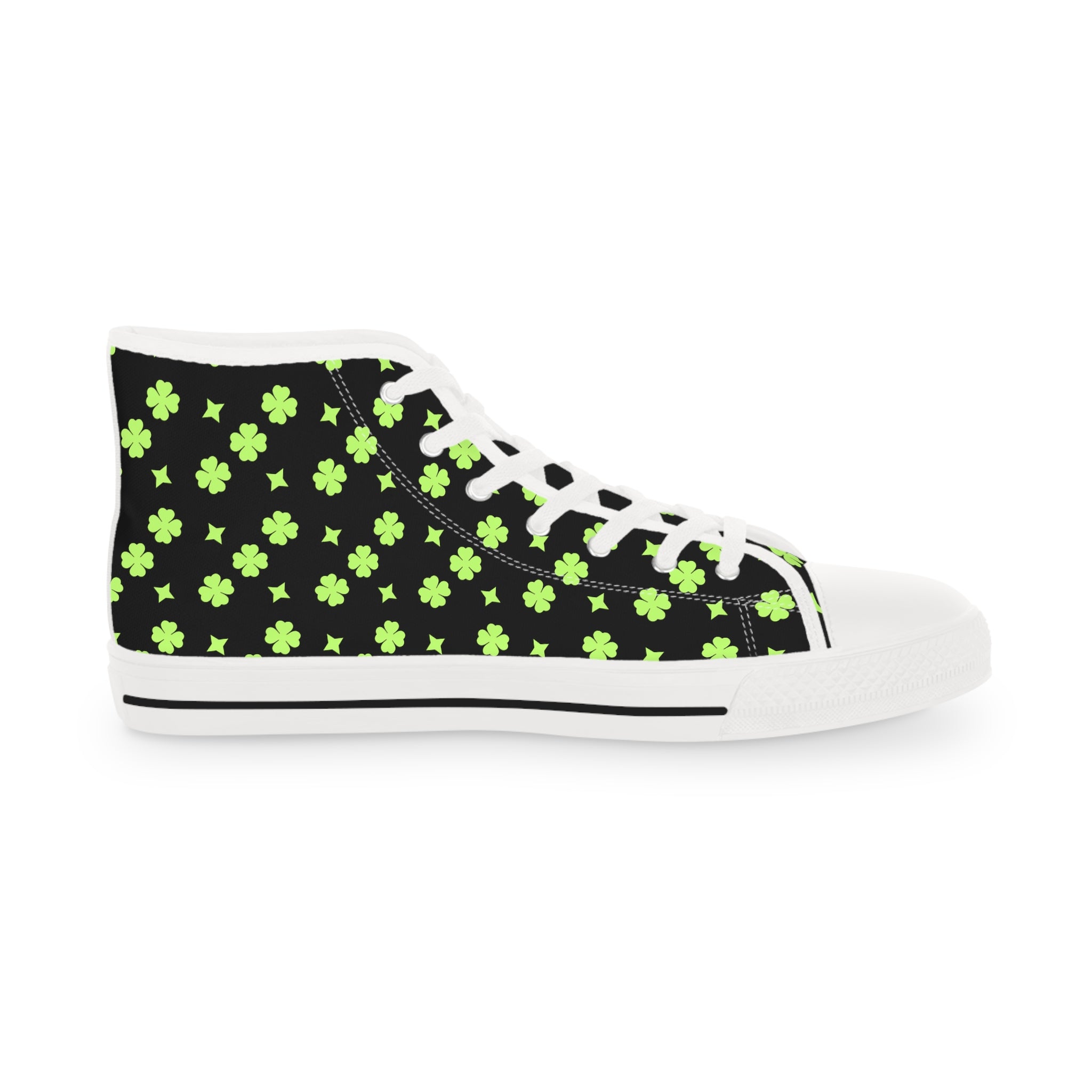 Men's High Top Sneakers Lime Green Stars On Black Bottoms