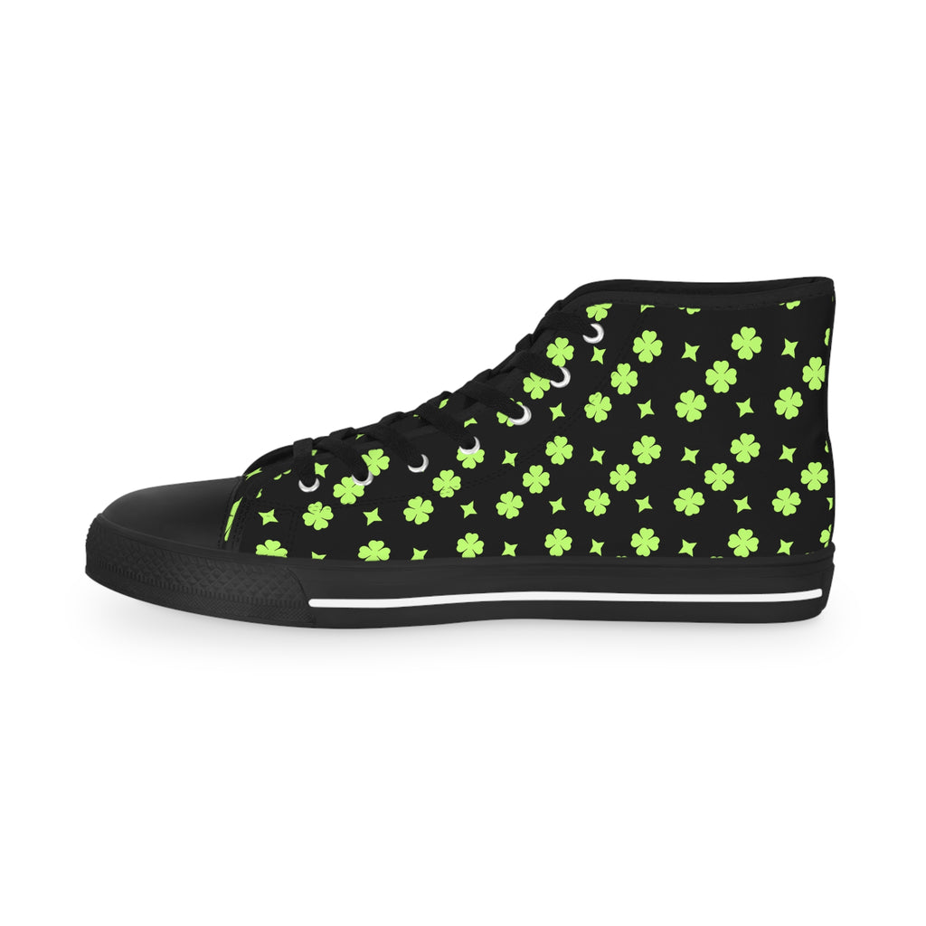 Men's High Top Sneakers Lime Green Lucky Stars On Top Black Bottoms