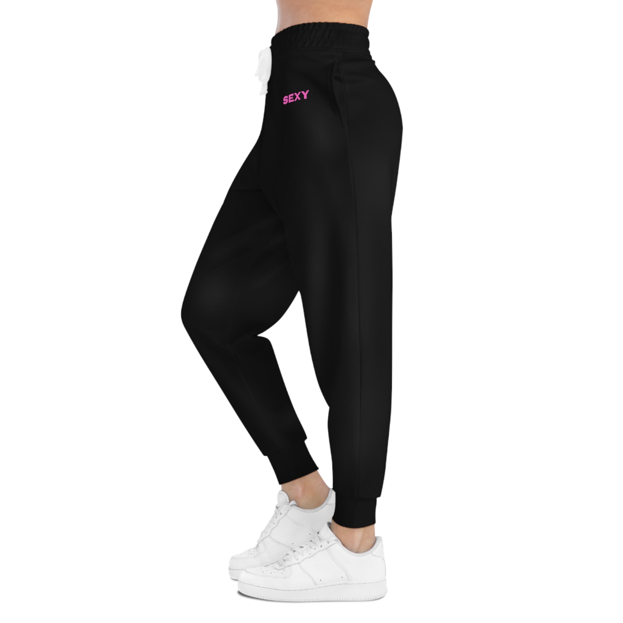 Black Athletic Joggers with Pink Heart Accent — Women's Cozy Casual Sweatpants