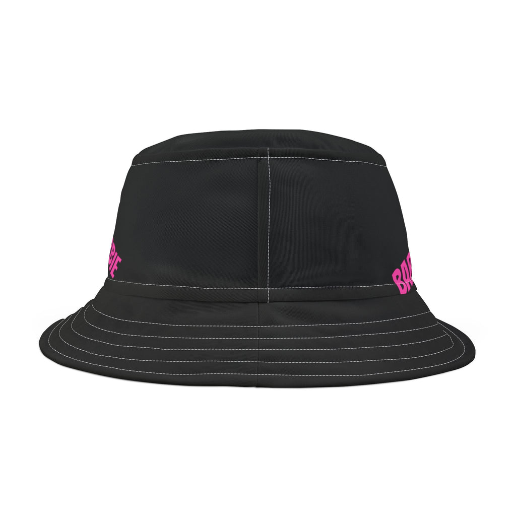 Barbie Pink Patchwork Black Bucket Hat — Retro Logo Sun Hat