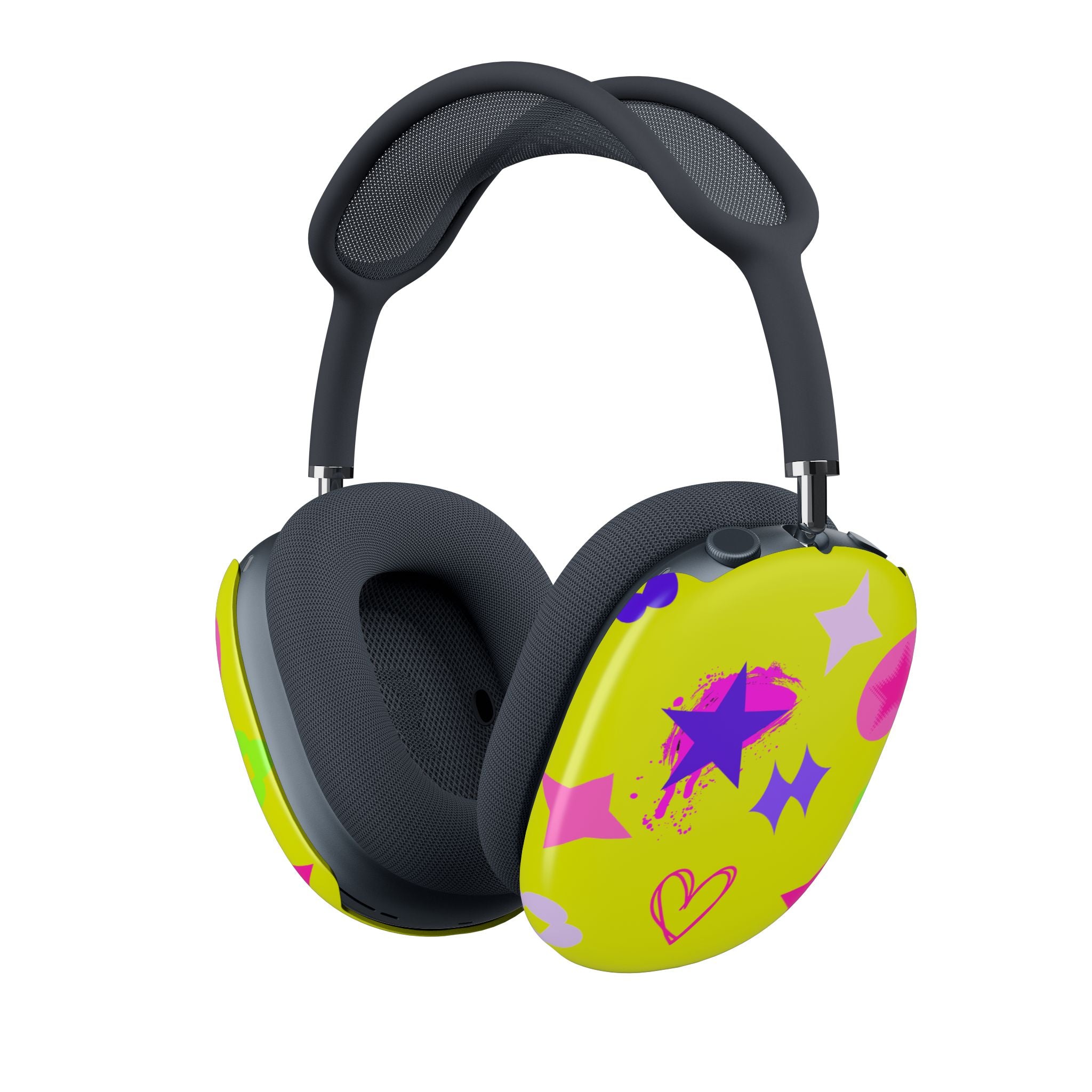 irPods Max Shell Case — Neon Stars & Hearts Protective Yellow Cover