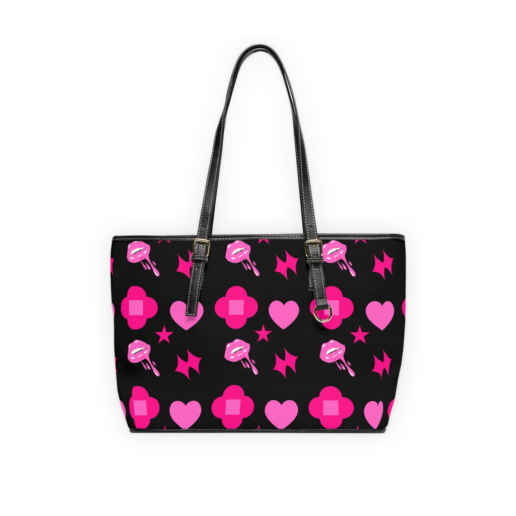 Black Love Patterned Leather Shoulder Bag