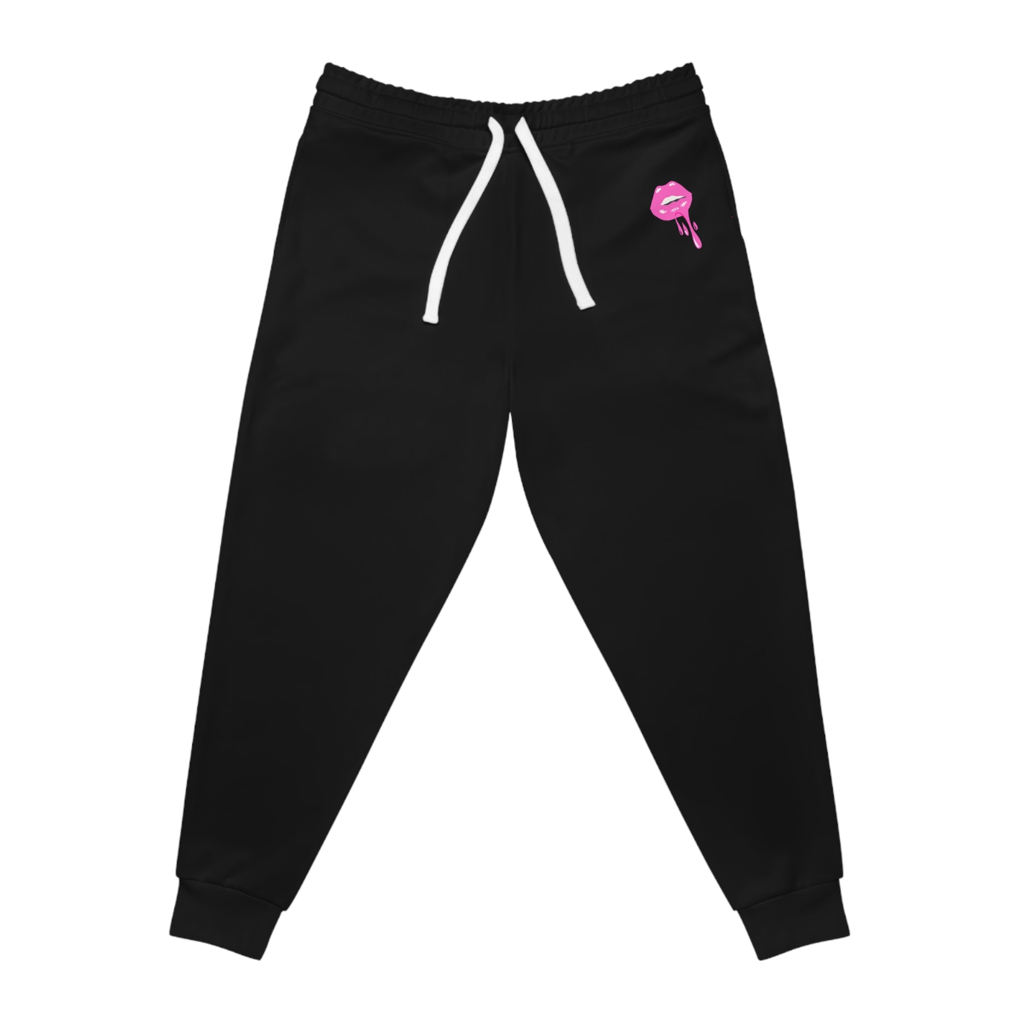 Black Athletic Joggers with Pink Heart Accent — Casual Sweatpants