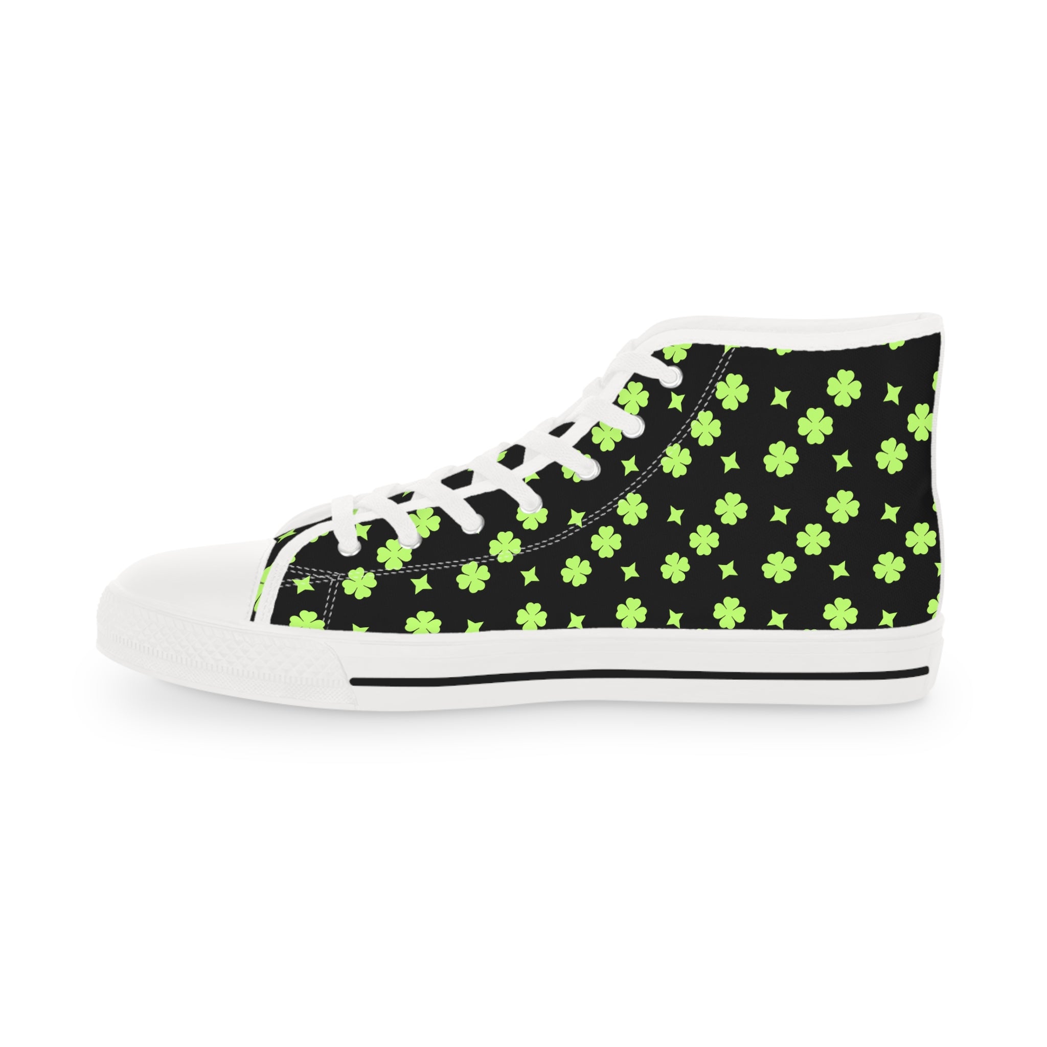 Men's High Top Sneakers Lime Green Stars On Black Bottoms