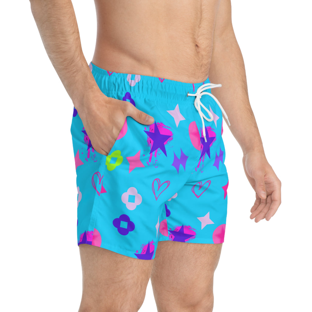 Copy of Swim Trunks — Lite blue Stars & Hearts All-Over Print