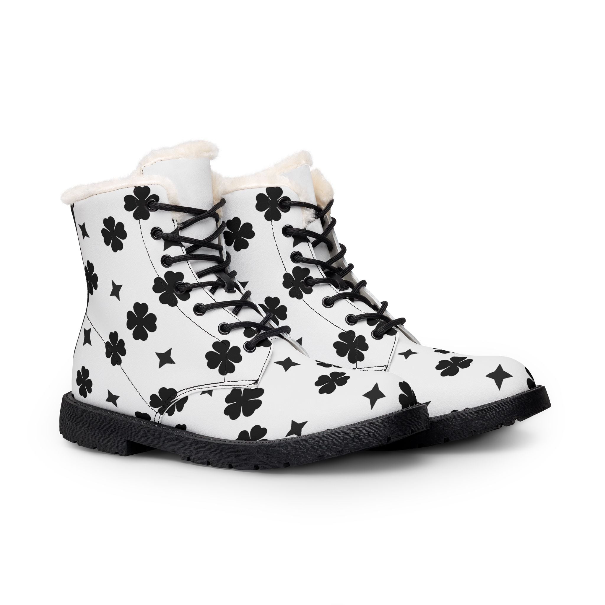 White Fur-Lined Leather Boots — Men's Warm Winter Combat Style