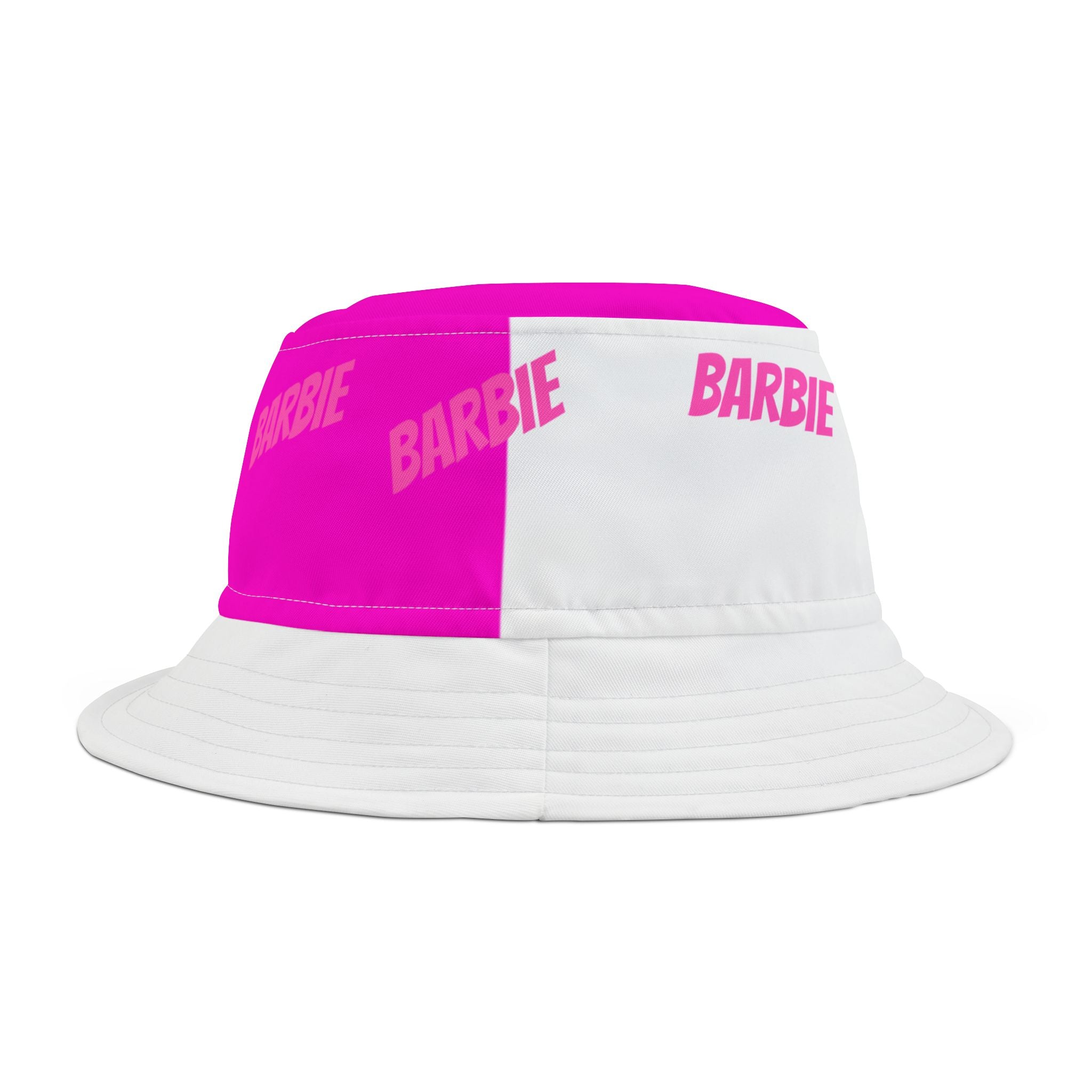 Barbie Pink Patchwork Bucket Hat — Retro Logo Sun Hat