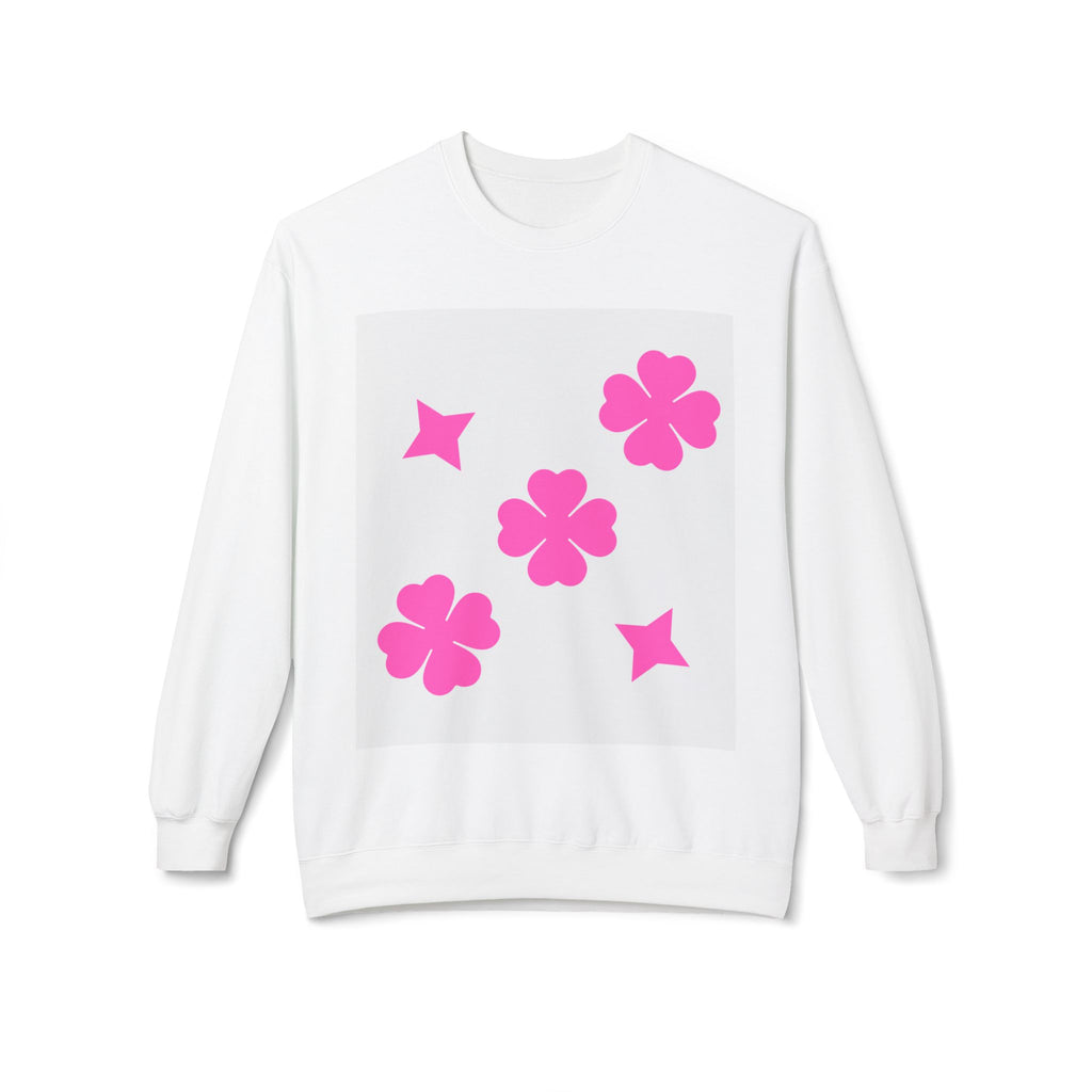 Unisex Fleece Sweatshirt White and Pink