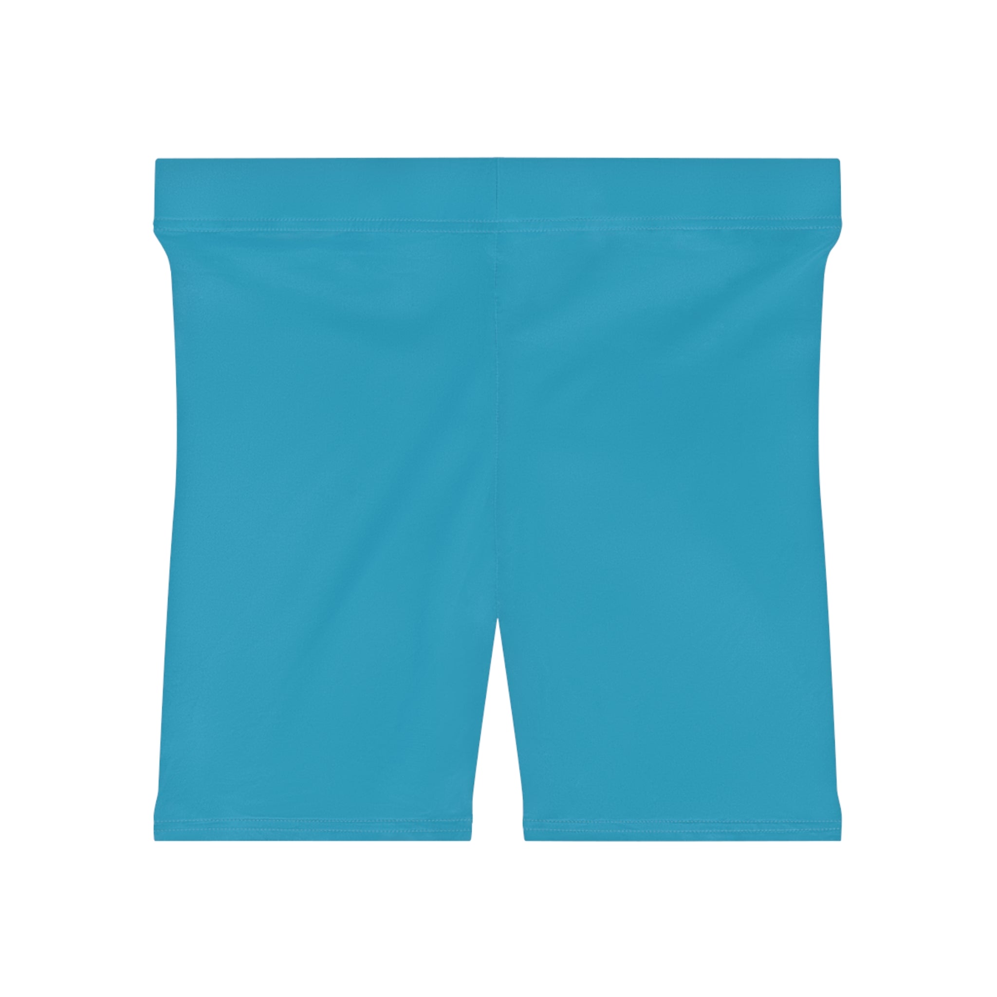 Women's Light Blue Shorts with Pink Kiss Logo — Stretchy Athleisure Cycling Shorts Pink
