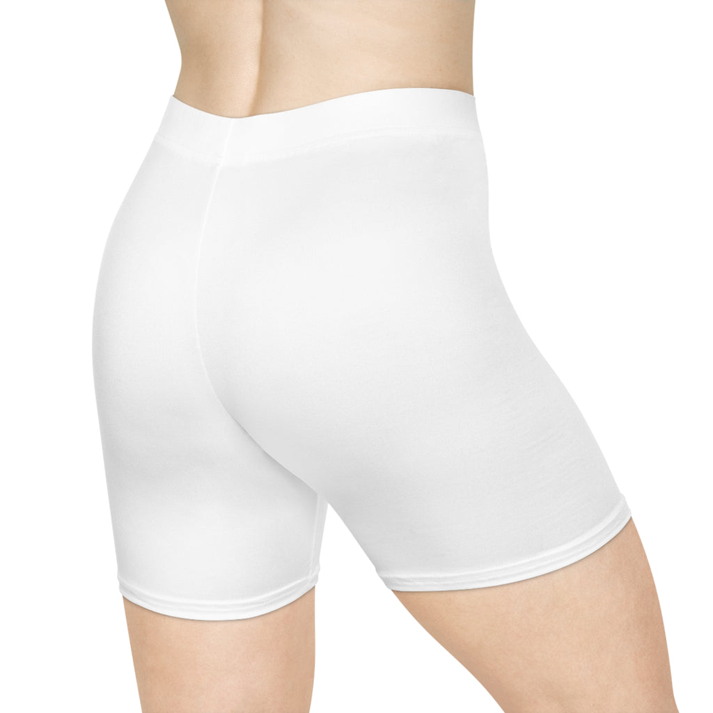 Women's White Shorts with Pink Kiss Logo — Stretchy Athleisure Cycling Shorts