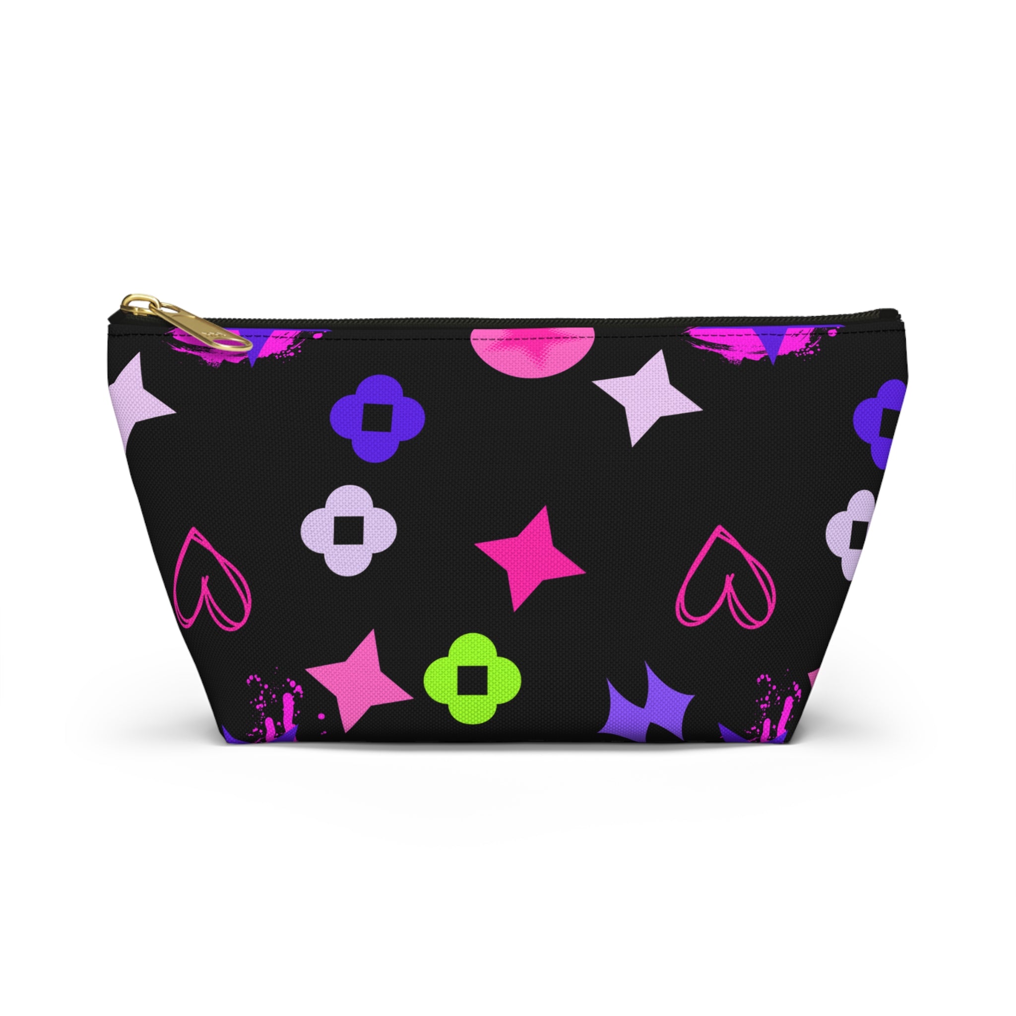 Star & Pink Accessory Pouch — Black Makeup Bag