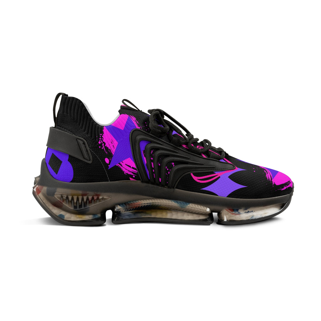 Men's Black  Mesh Sneakers — Neon Purple & Pink Star Streetwear Running Shoes limited