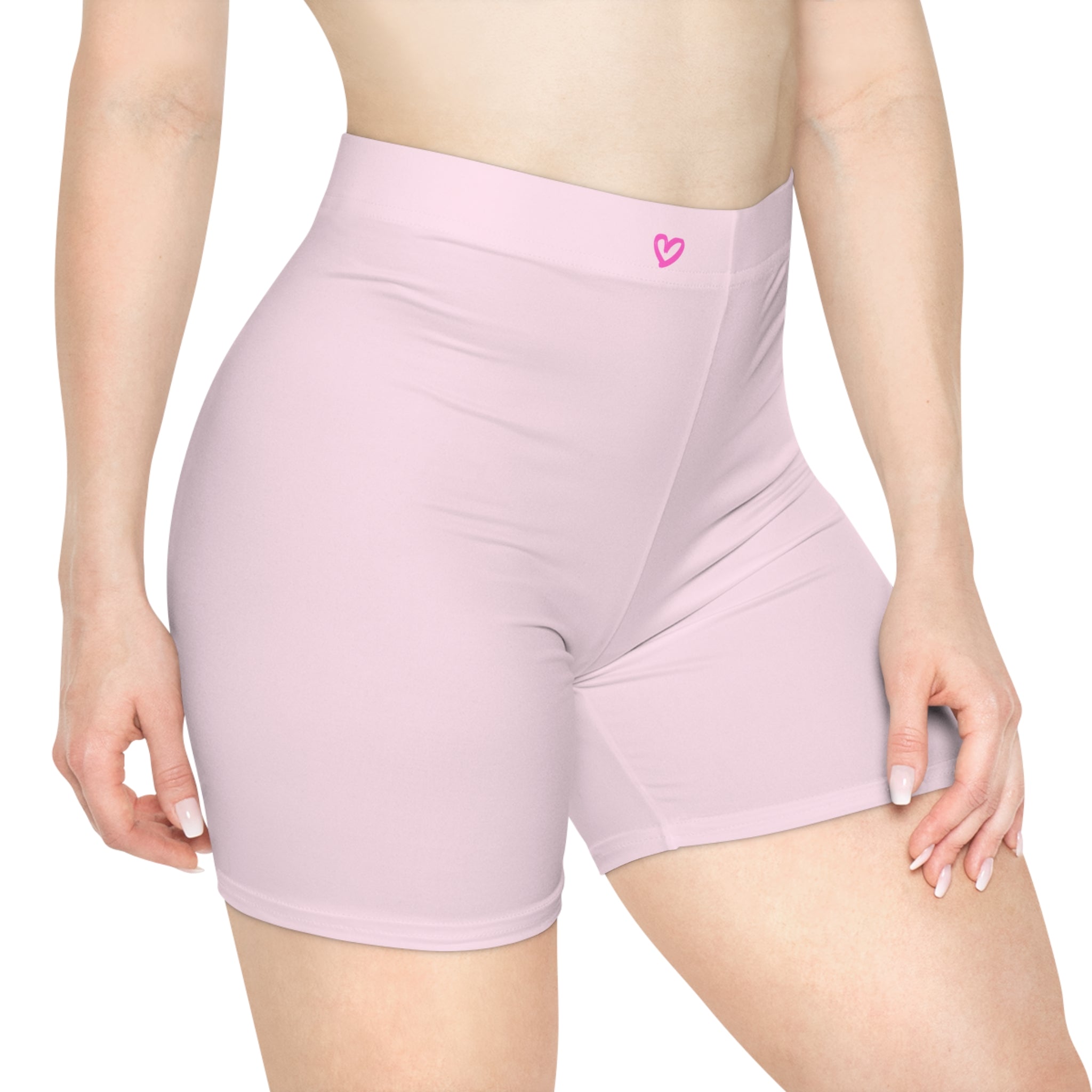 Women's Light Pink Shorts with Pink Kiss Logo — Stretchy Athleisure Cycling Shorts Pink