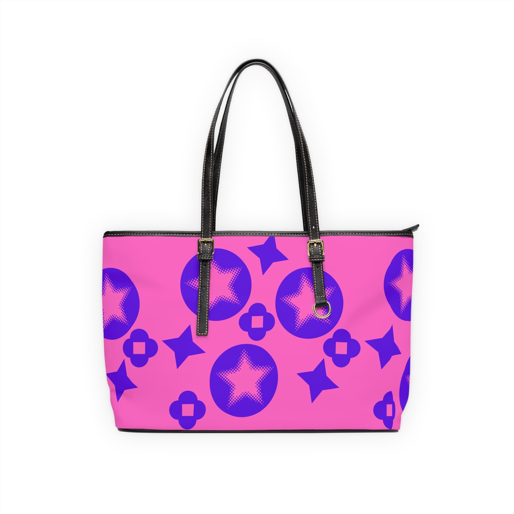 Vibrant Pink Leather Shoulder Bag with Stars