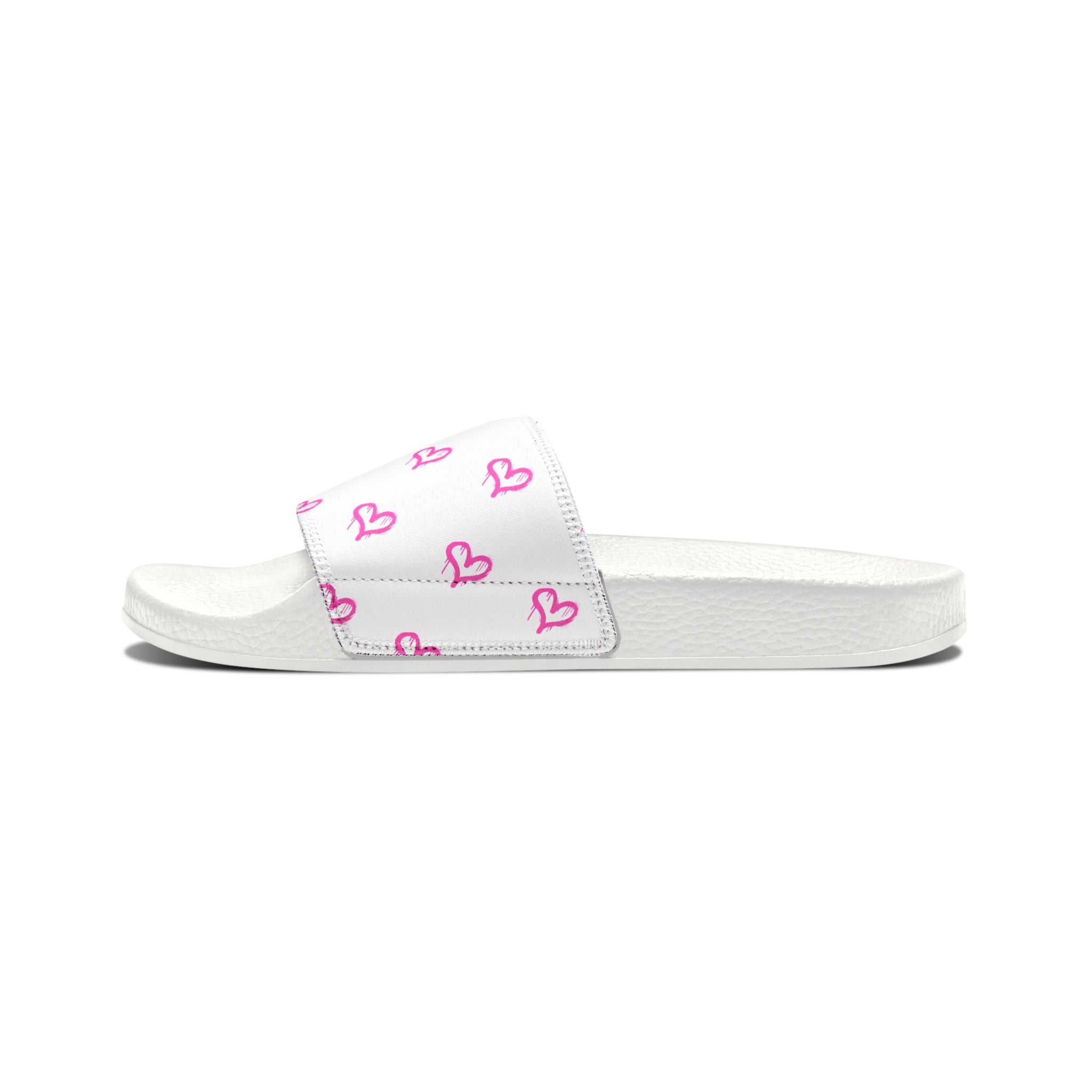 Women Slide Sandals — Pink Hearts & Stars Removable- White Striped Strap Slides