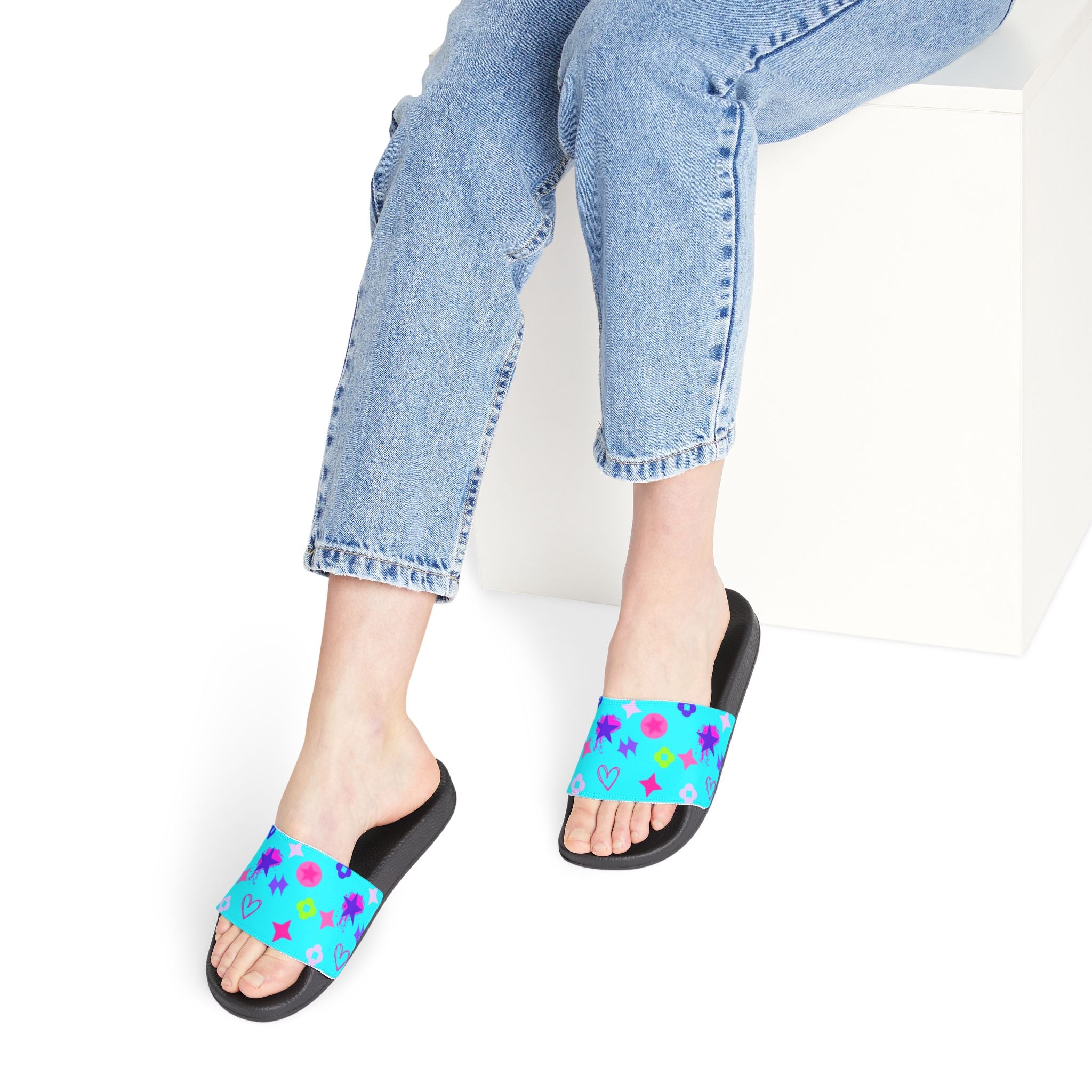 Copy of Women Slide Sandals —   Removable- White Striped Strap Slides