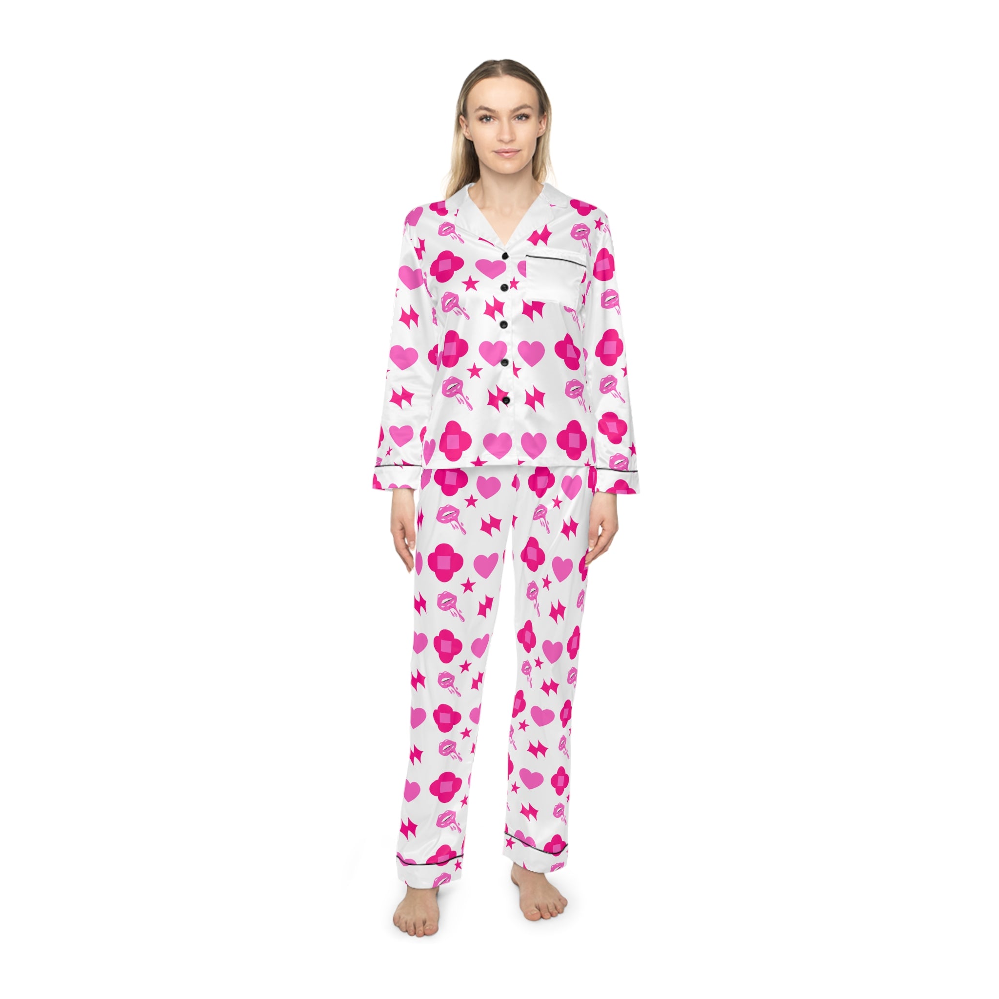 Women's Pajama Set — Pink Heart & Star Print Sleepwear