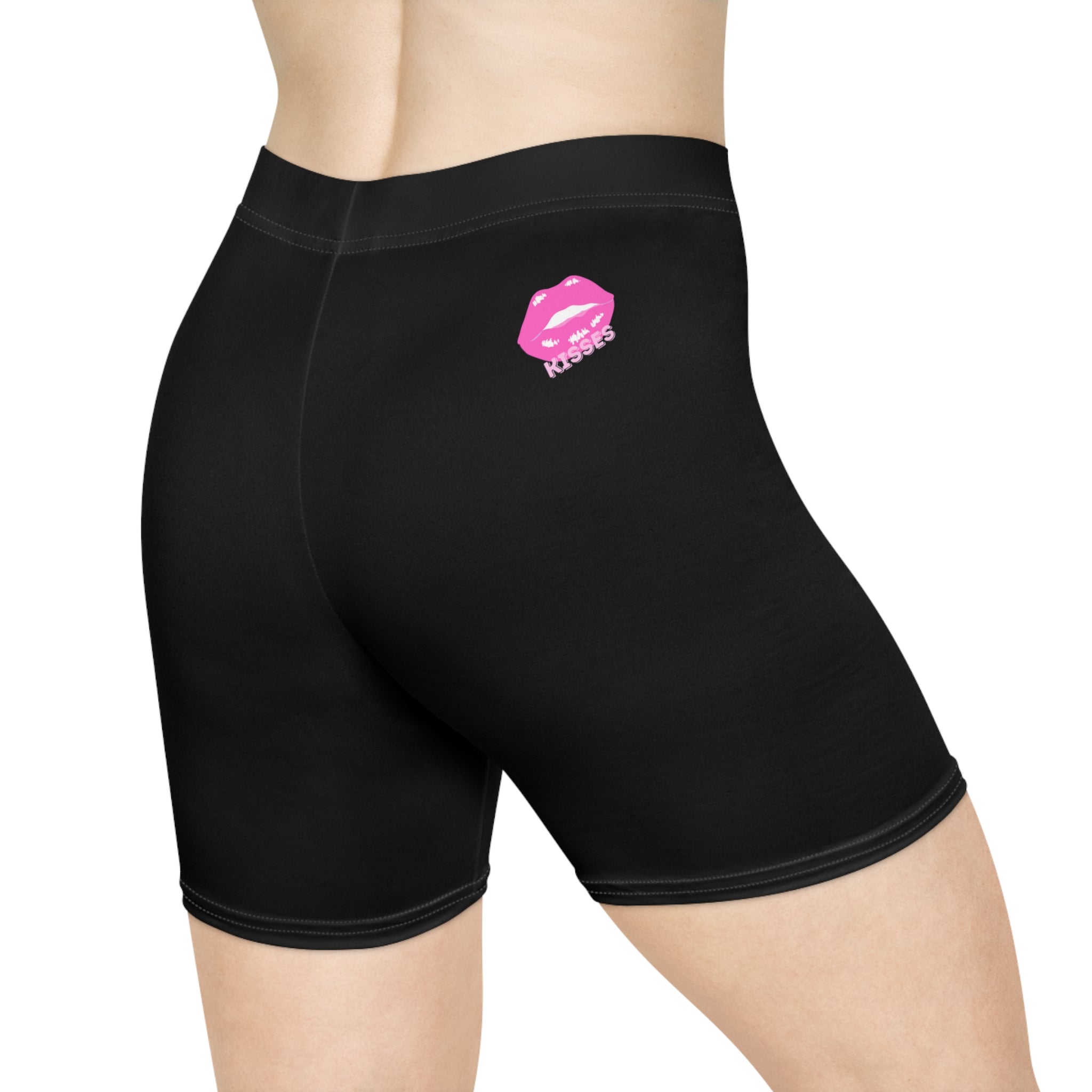 Women's Biker Shorts with Pink Kiss Logo — Stretchy Athleisure Cycling Shorts