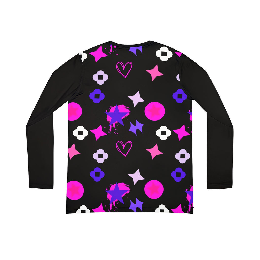 Women's V-Neck Long Sleeve Shirt —  Black Stars