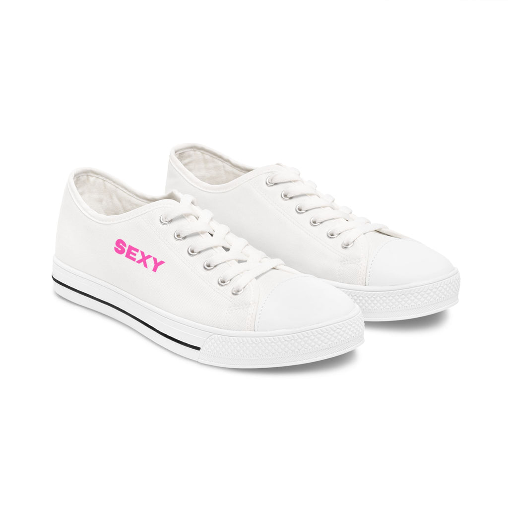 White Low Top Sneakers — Black "SEXY" Embroidered Casual Shoes