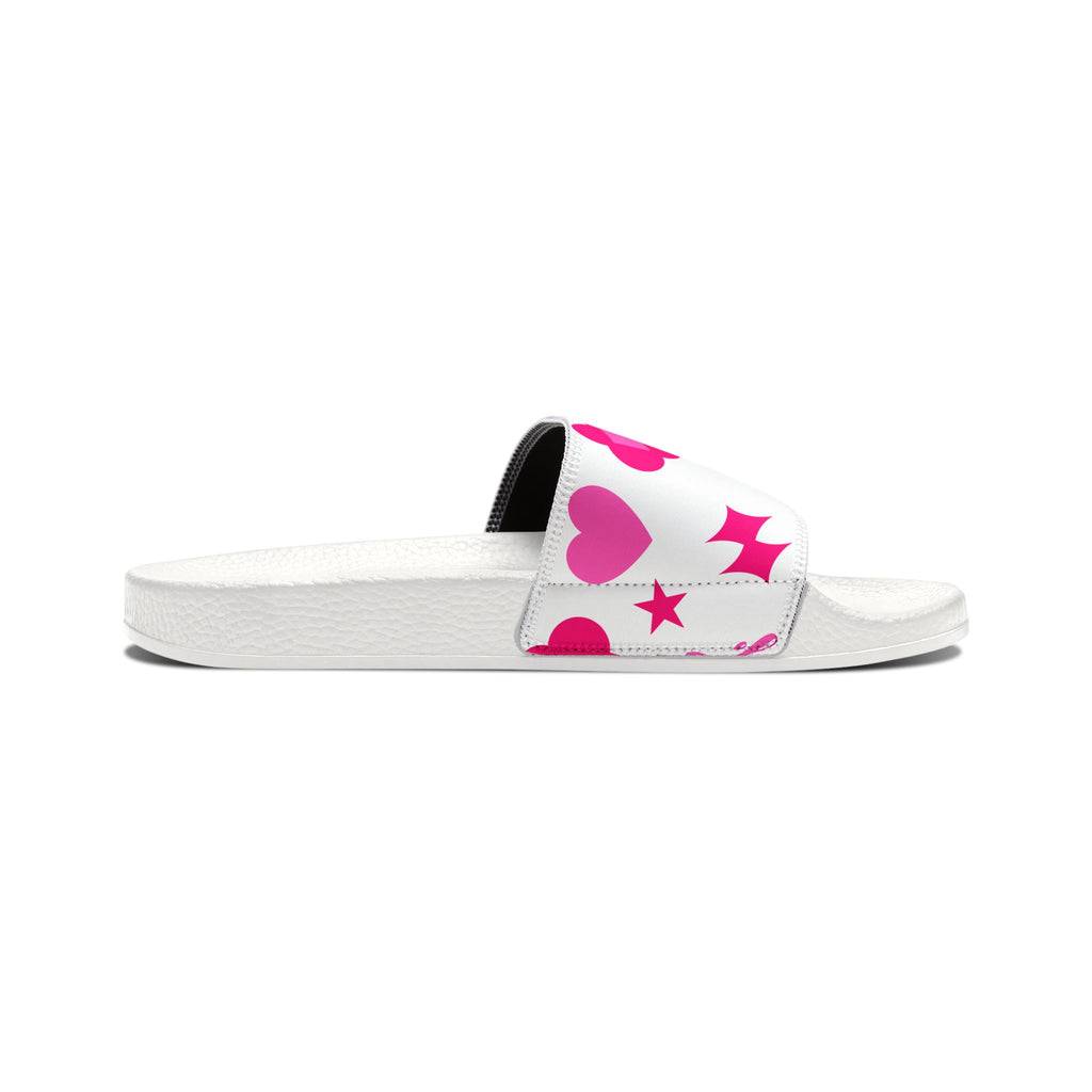 Women Slide Sandals — Pink Hearts & Stars Removable-Striped Strap Slides