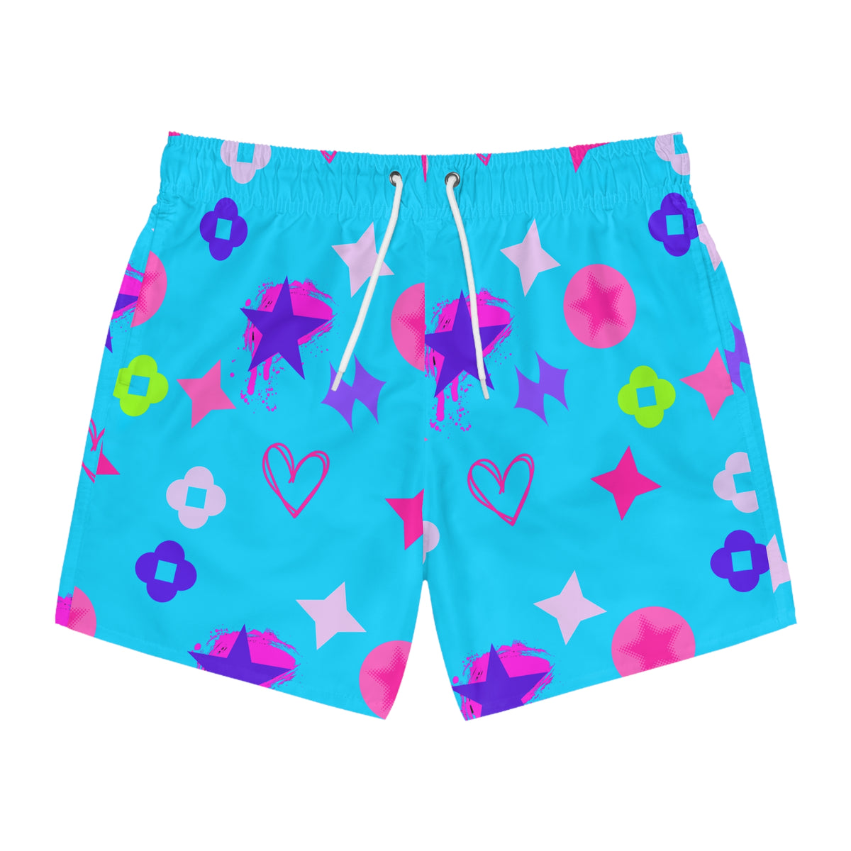 Copy of Swim Trunks — Lite blue Stars & Hearts All-Over Print