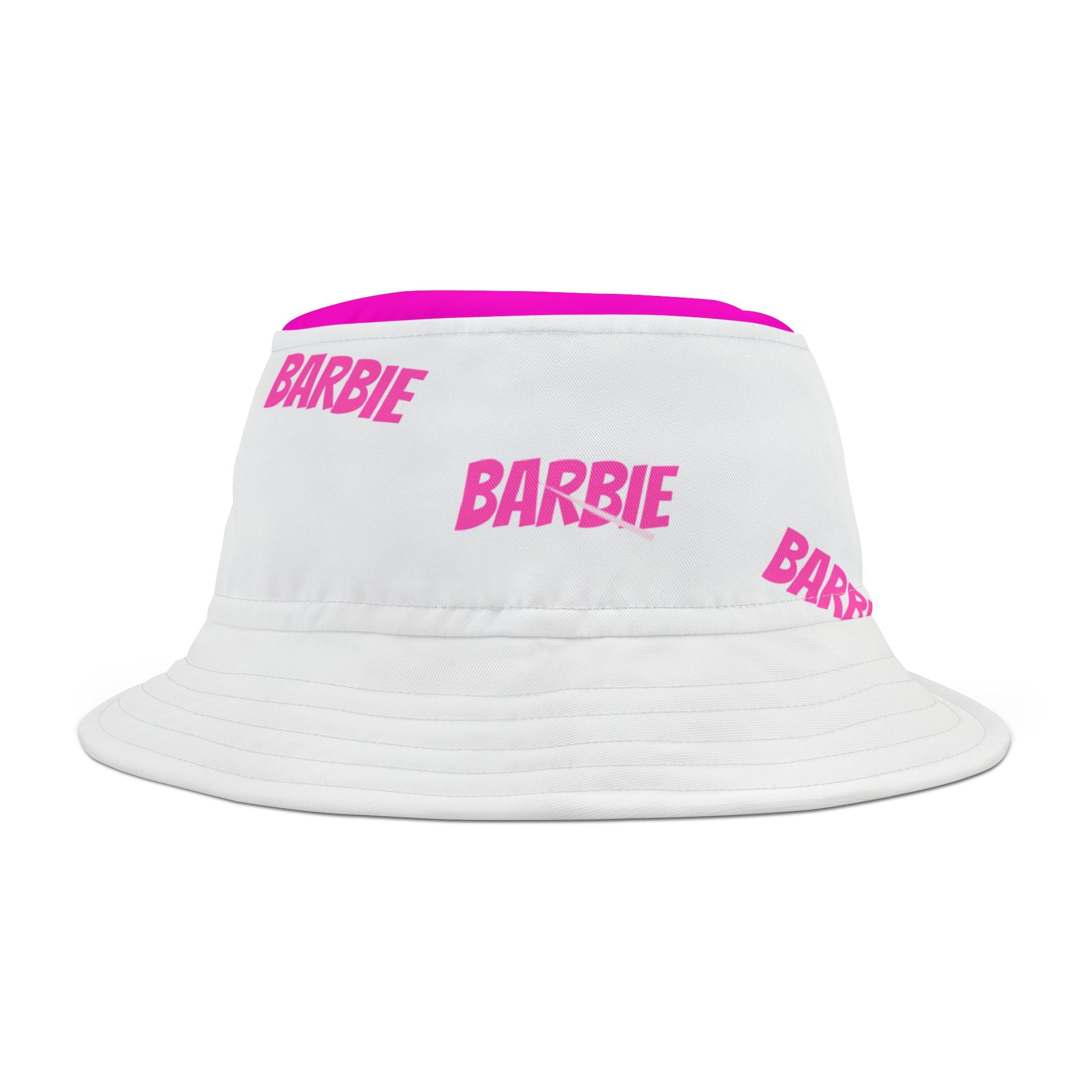 Barbie Pink Patchwork Bucket Hat — Retro Logo Sun Hat