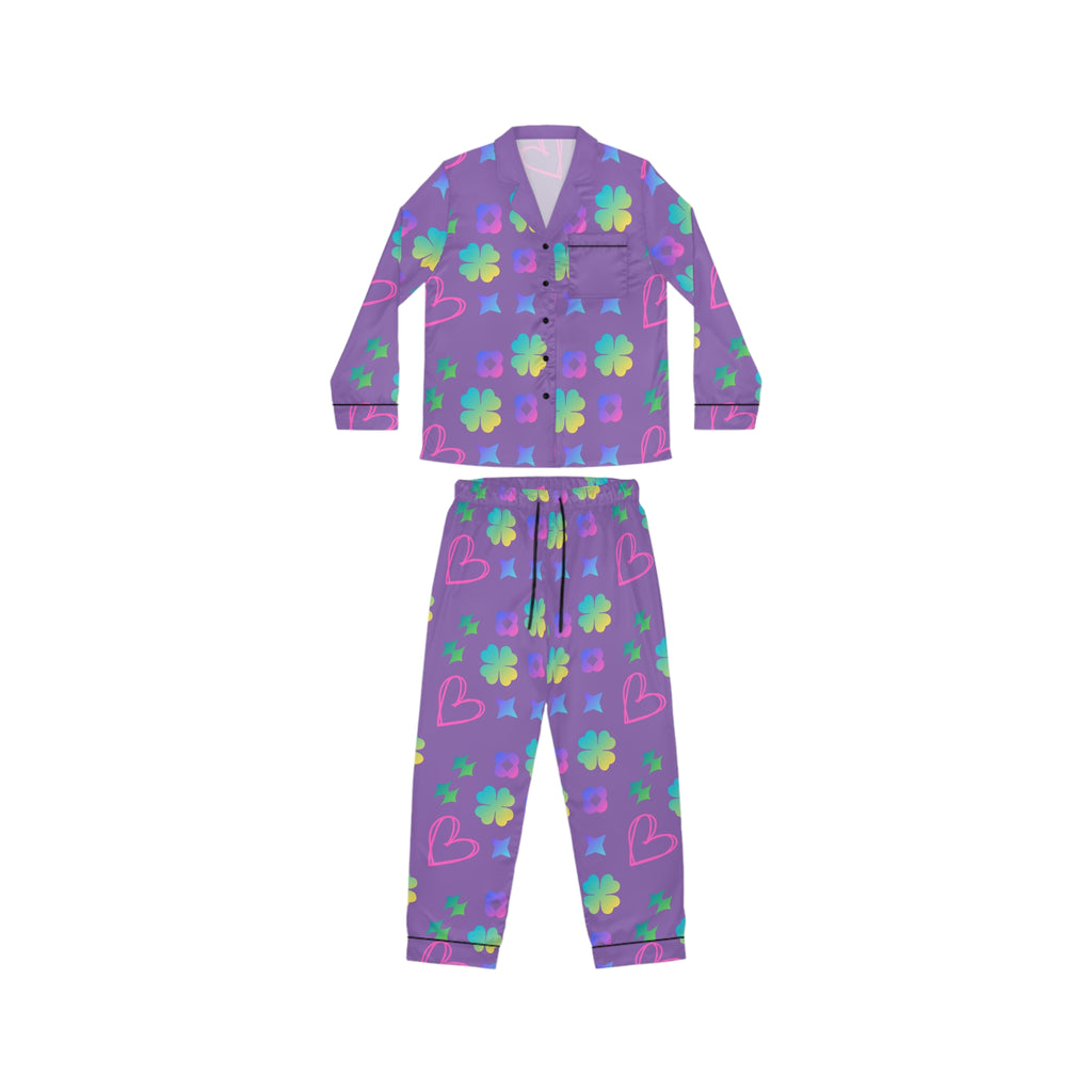 Women’s  Pajama Set — Floral & Hearts Purple