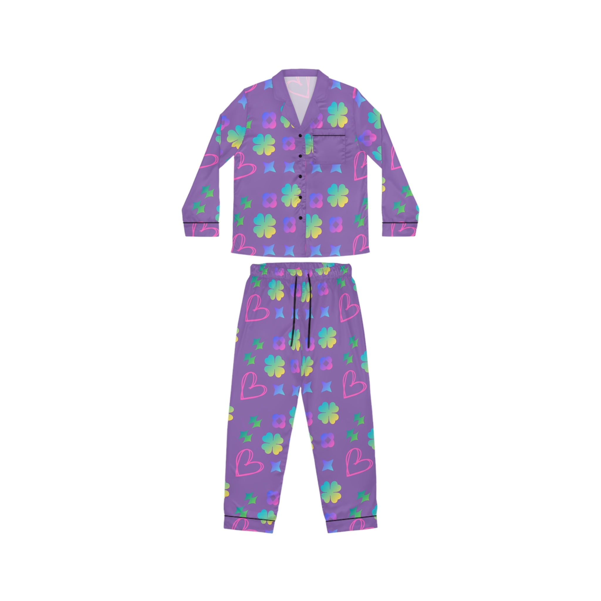 Women’s  Pajama Set — Floral & Hearts Purple