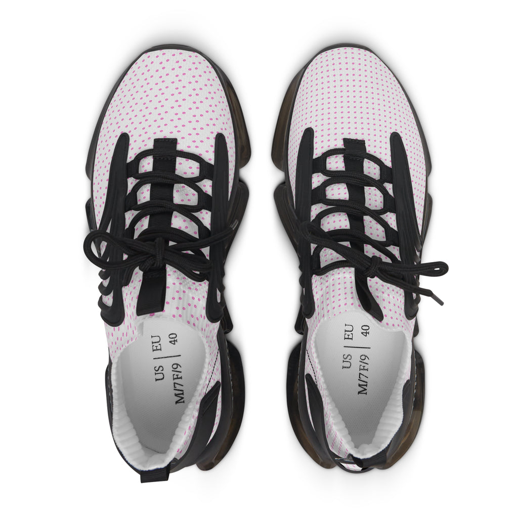 Women’s Mesh Sneakers — White Pink Kiss Print Athletic Shoes