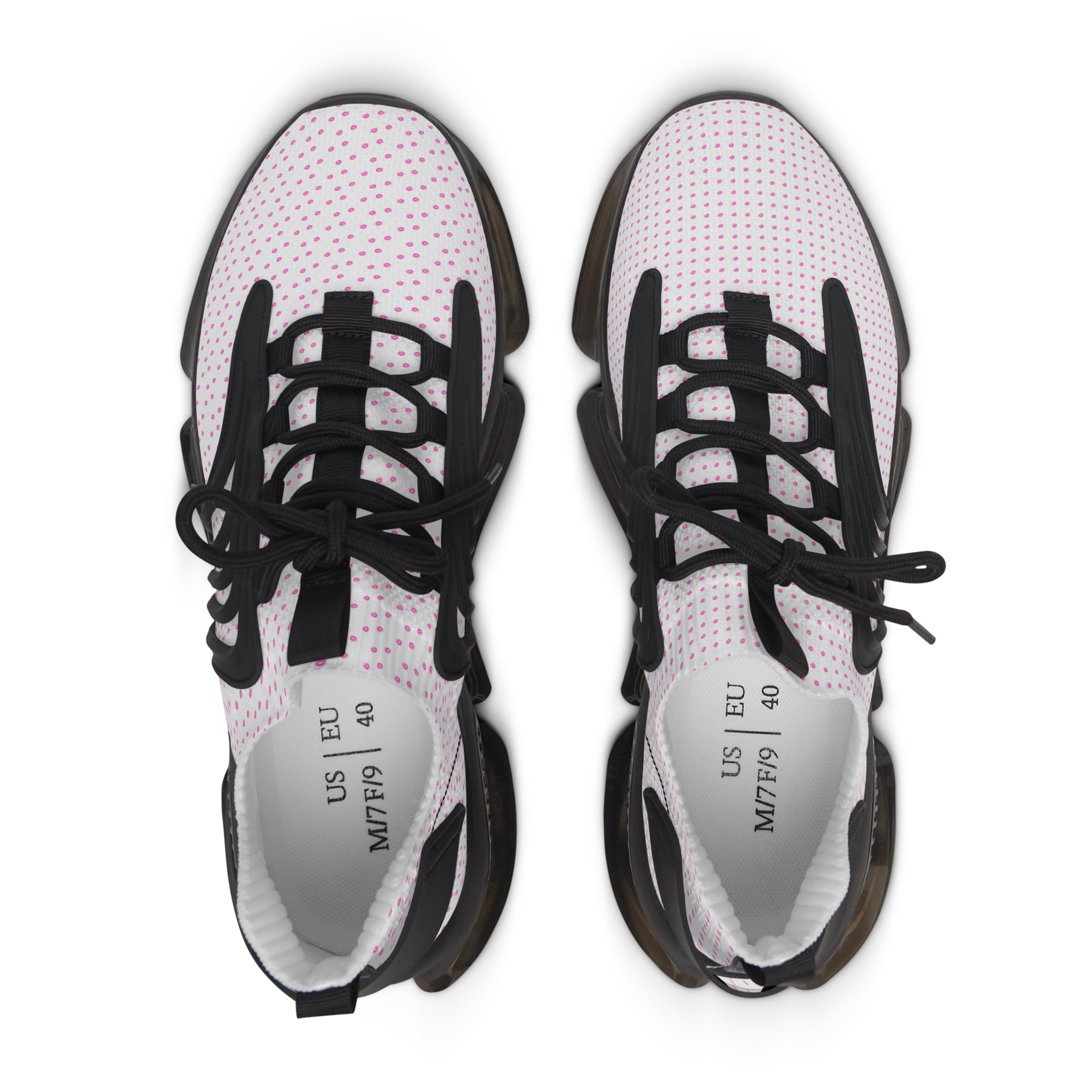 Women’s Mesh Sneakers — White Pink Kiss Print Athletic Shoes