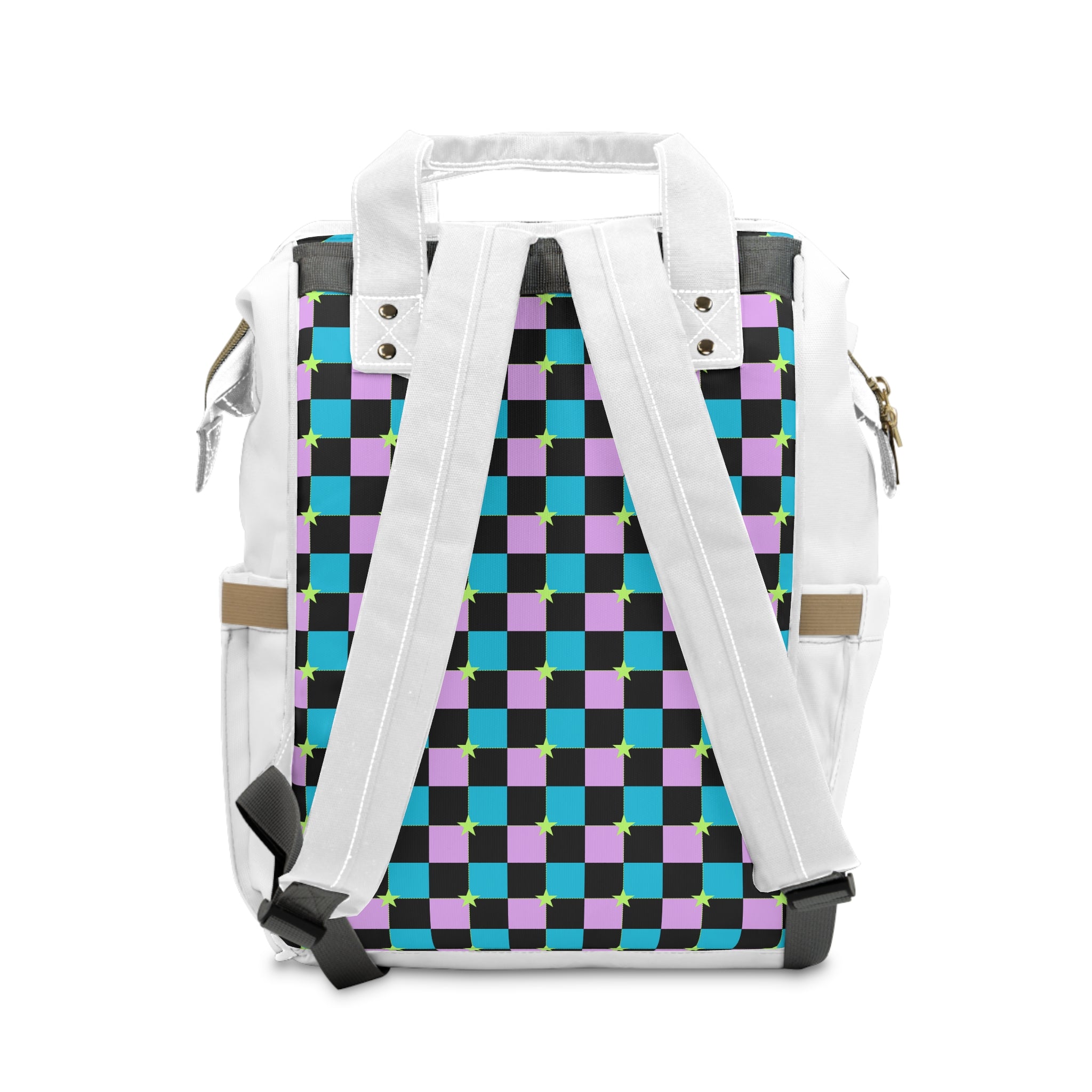 Multifunctional Backpack in Colorful Checkered Pink Blue Green