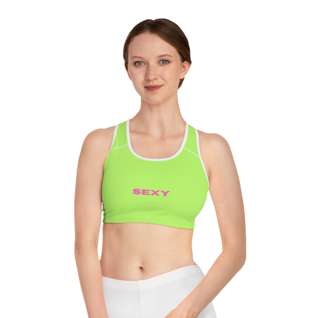 Neon Green 'SEXY' Sports Bra — Bold Activewear Crop Top