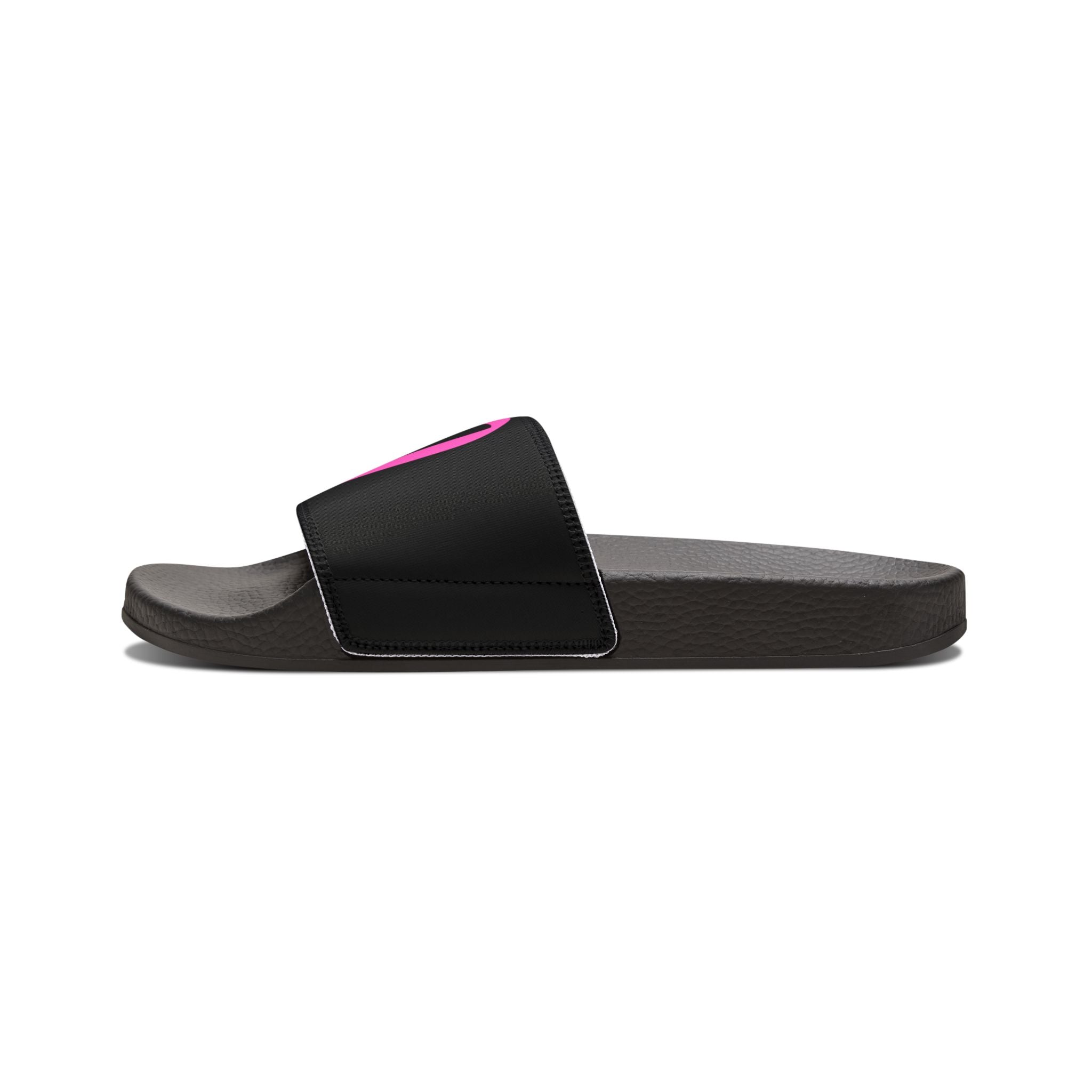Women Slide Sandals —  PInk Heart Removable- Black Striped Strap Slides