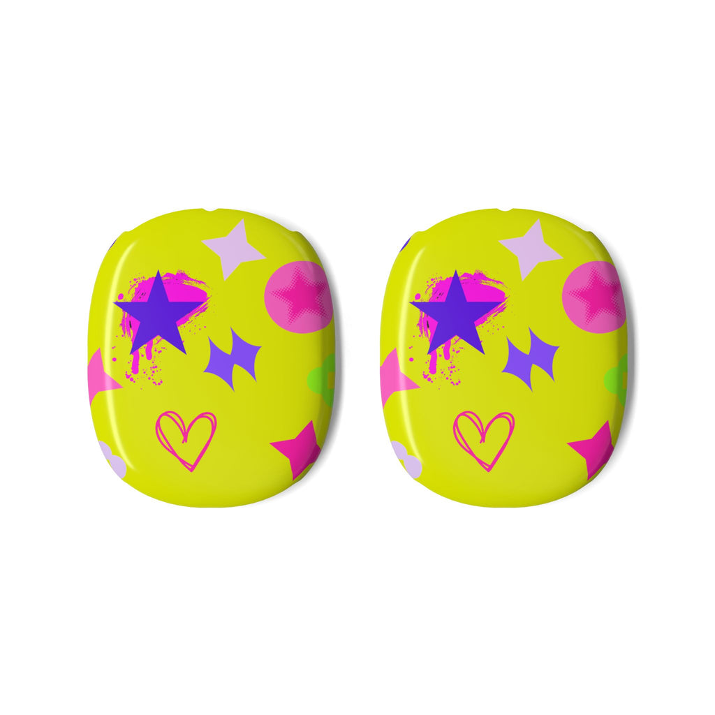 irPods Max Shell Case — Neon Stars & Hearts Protective Yellow Cover
