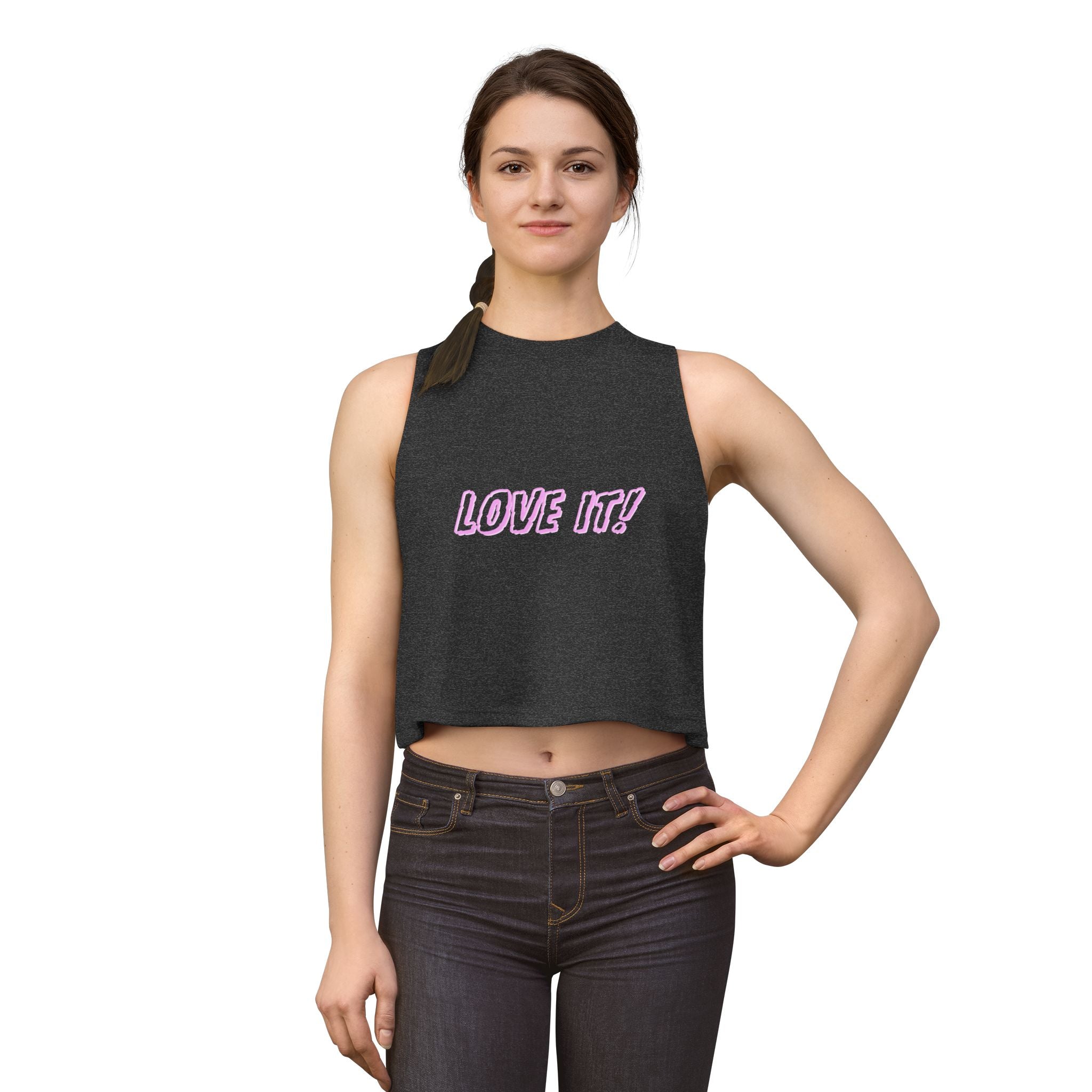 Love It! Women's Crop Tank Top - Cute Pink Script Graphic