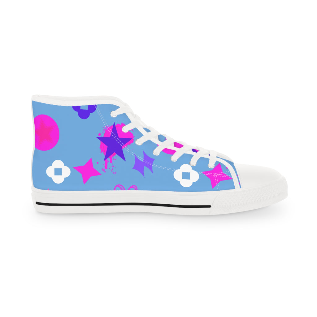 Men's High Top Sneakers Stars On Lite Blue Bottoms