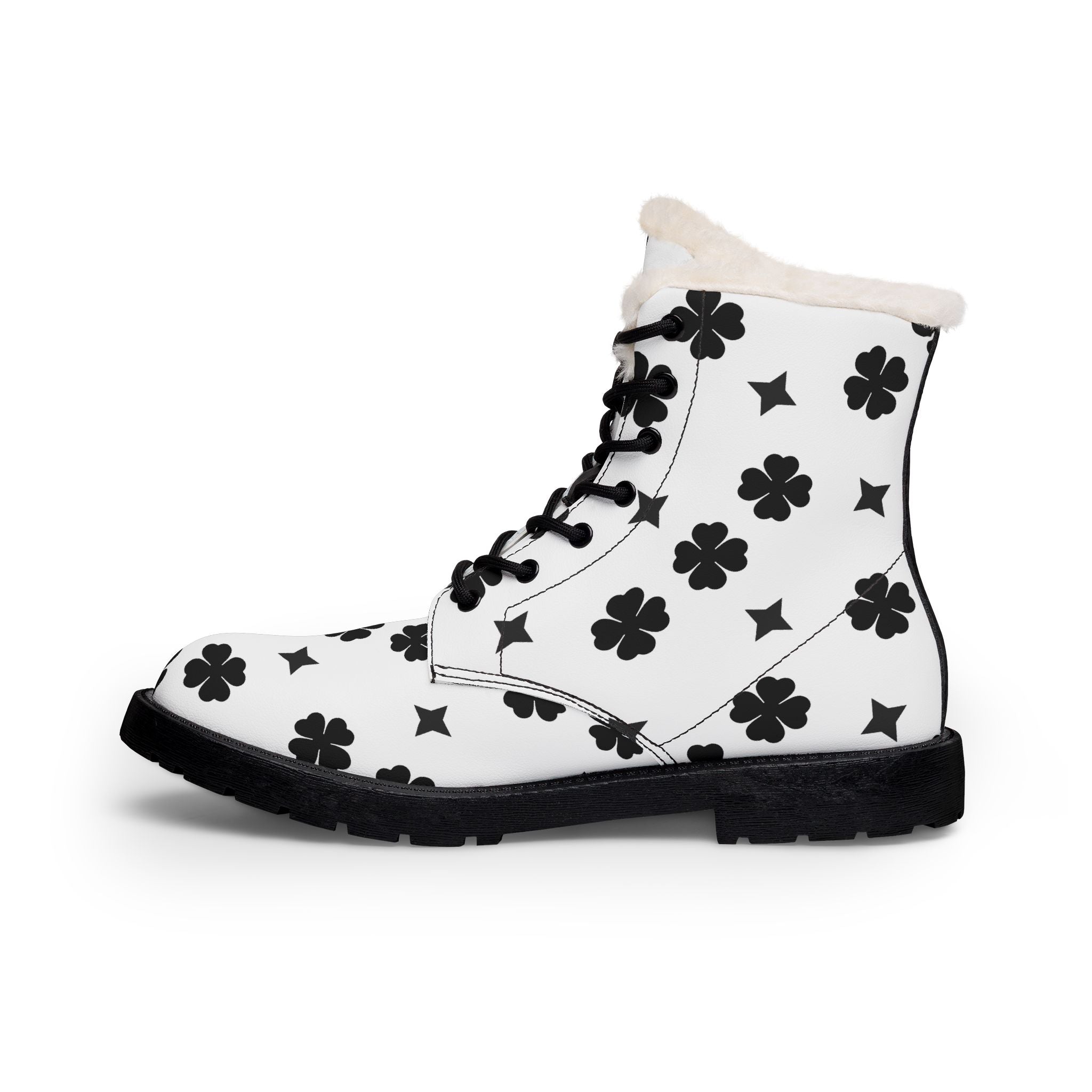 White Fur-Lined Leather Boots — Men's Warm Winter Combat Style
