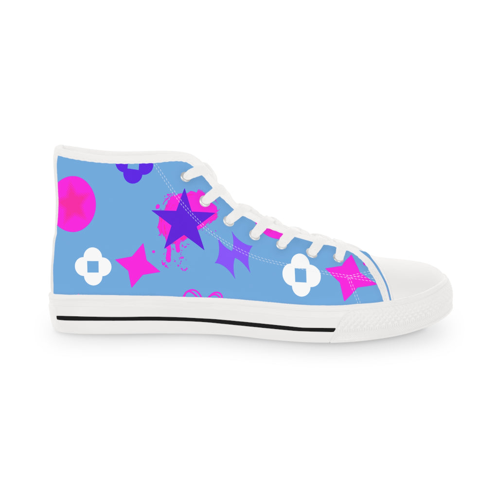 Men's High Top Sneakers Stars On Lite Blue Bottoms