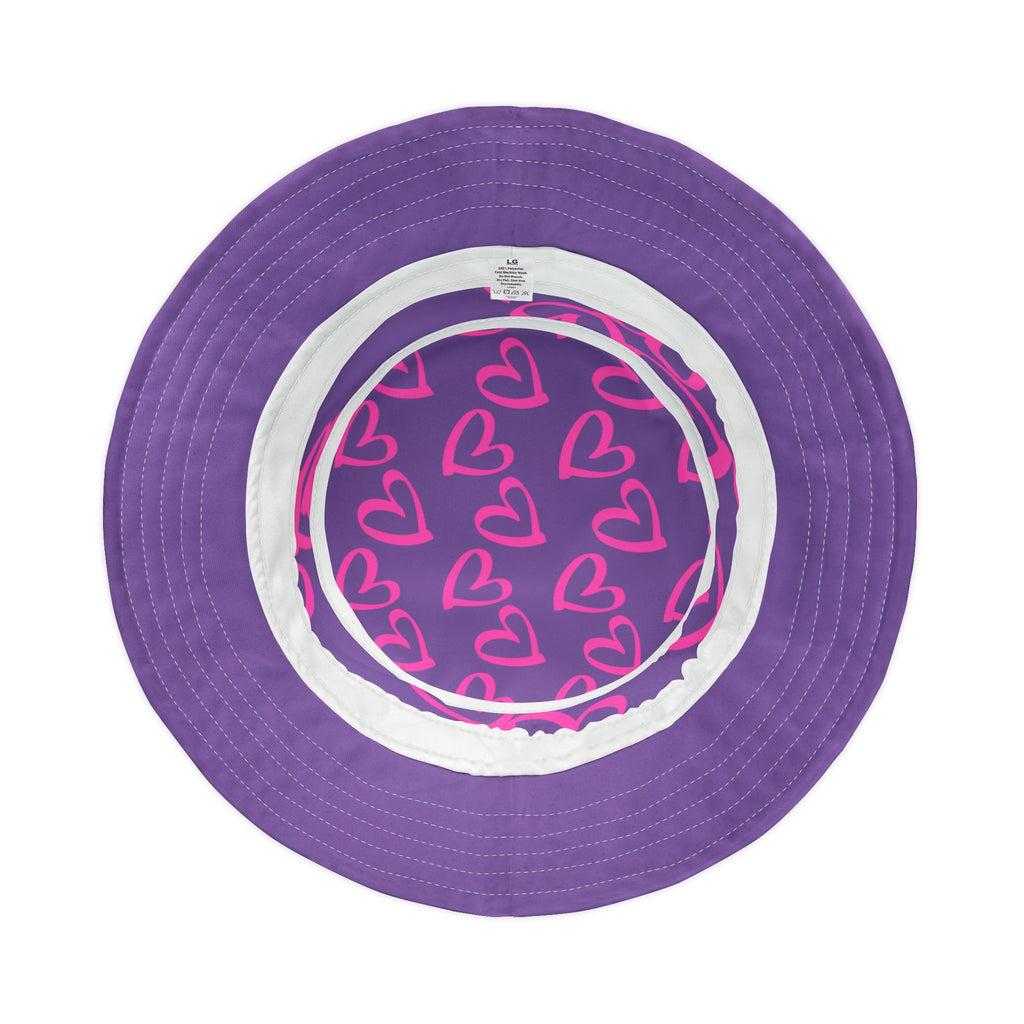 Pink Heart Bucket Hat — Purple  Summer Hat