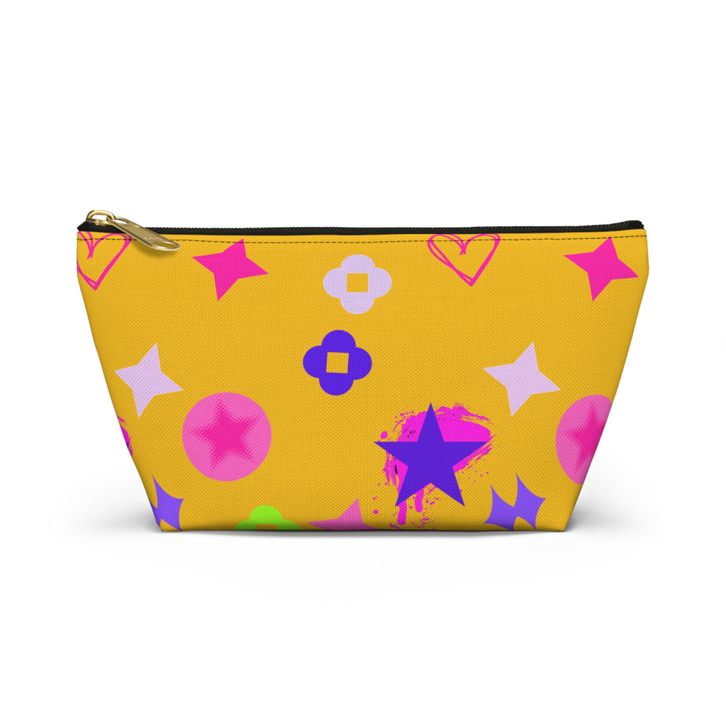 Yellow Stars Accessory Pouch —  Pink Makeup Bag