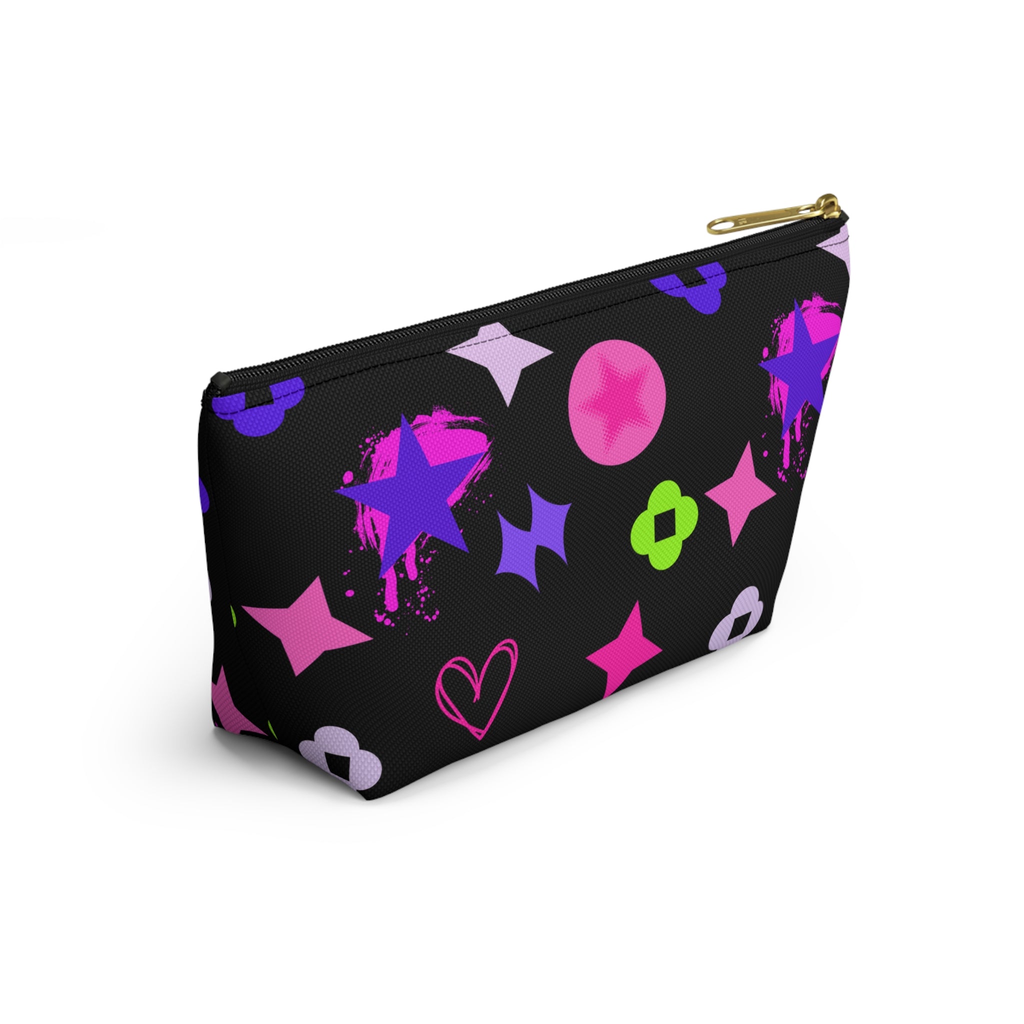 Star & Pink Accessory Pouch — Black Makeup Bag