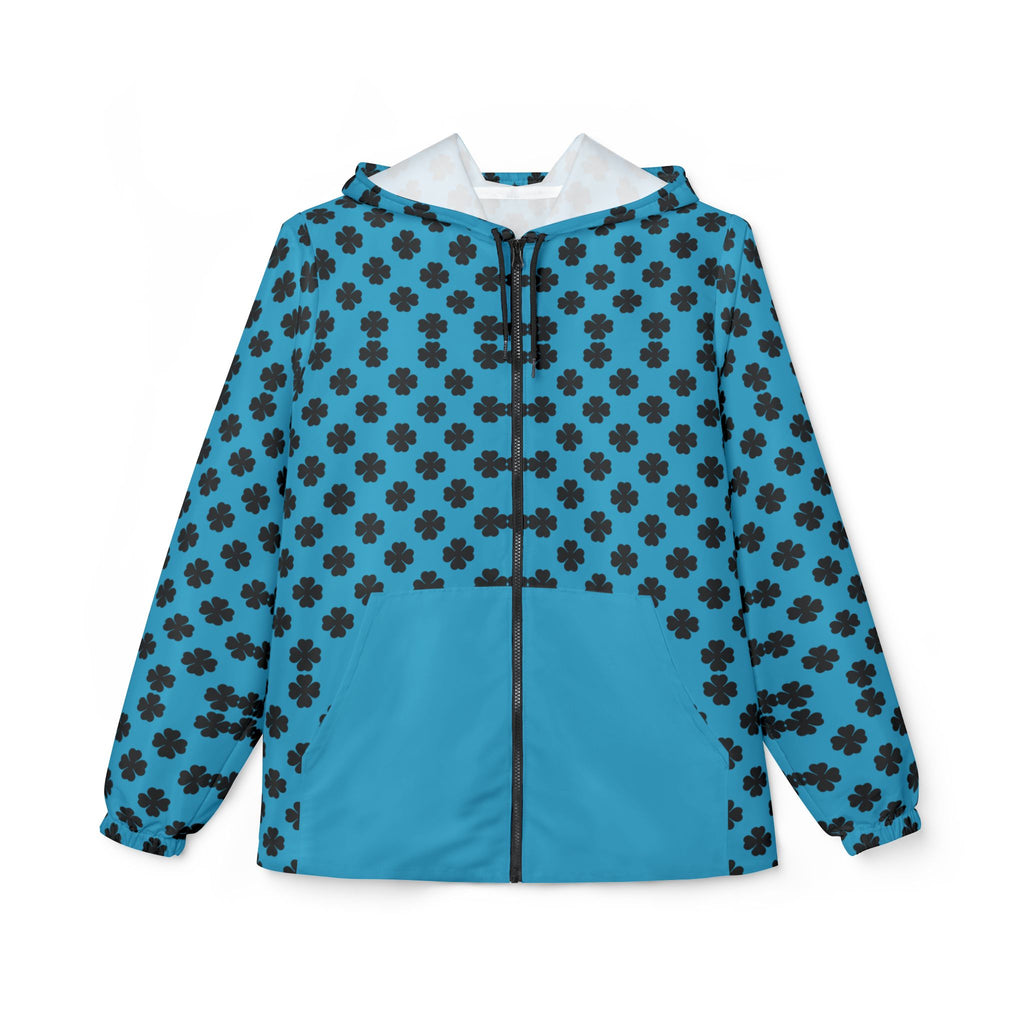 Blue Clover Pattern Windbreaker Jacket — Hooded