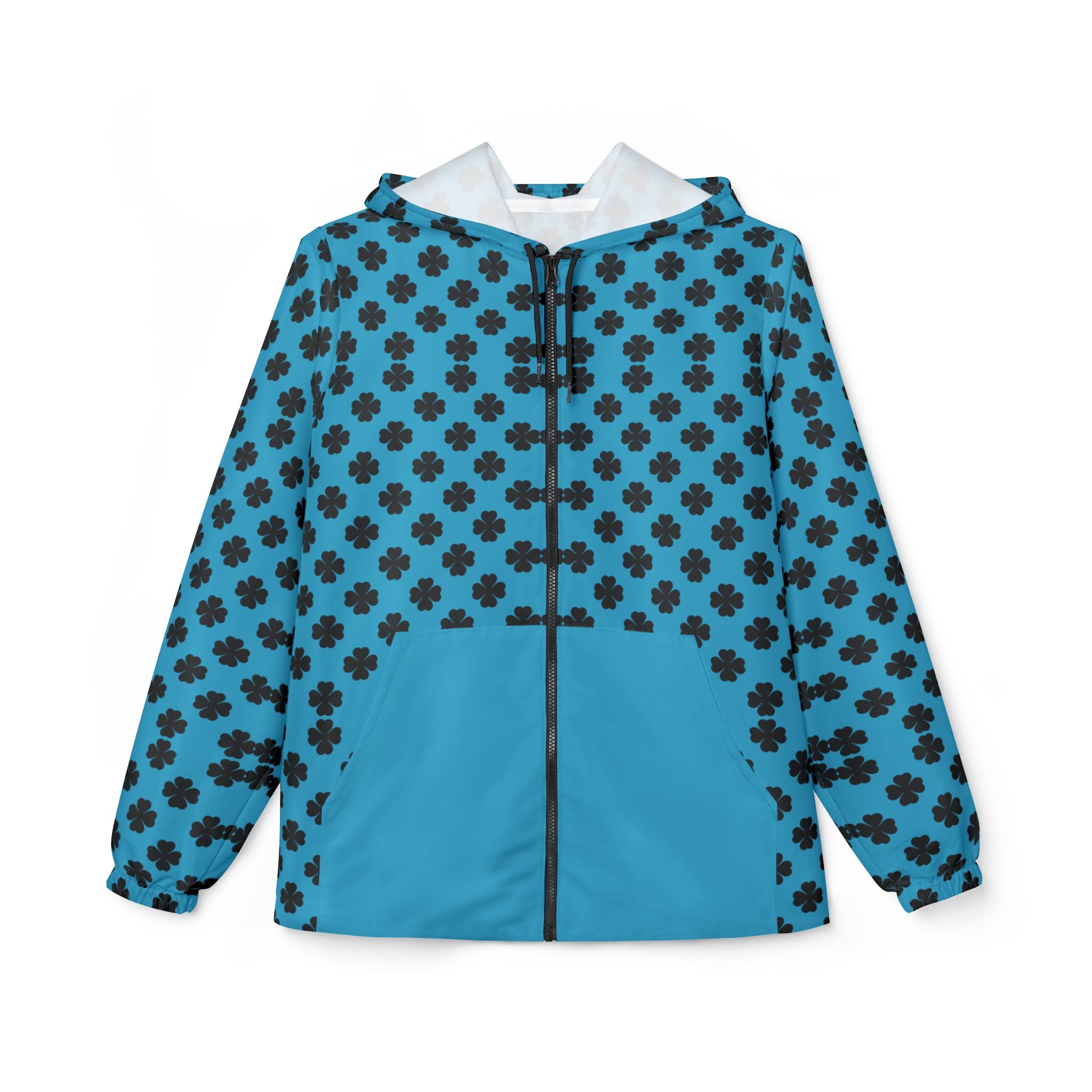 Blue Clover Pattern Windbreaker Jacket — Hooded