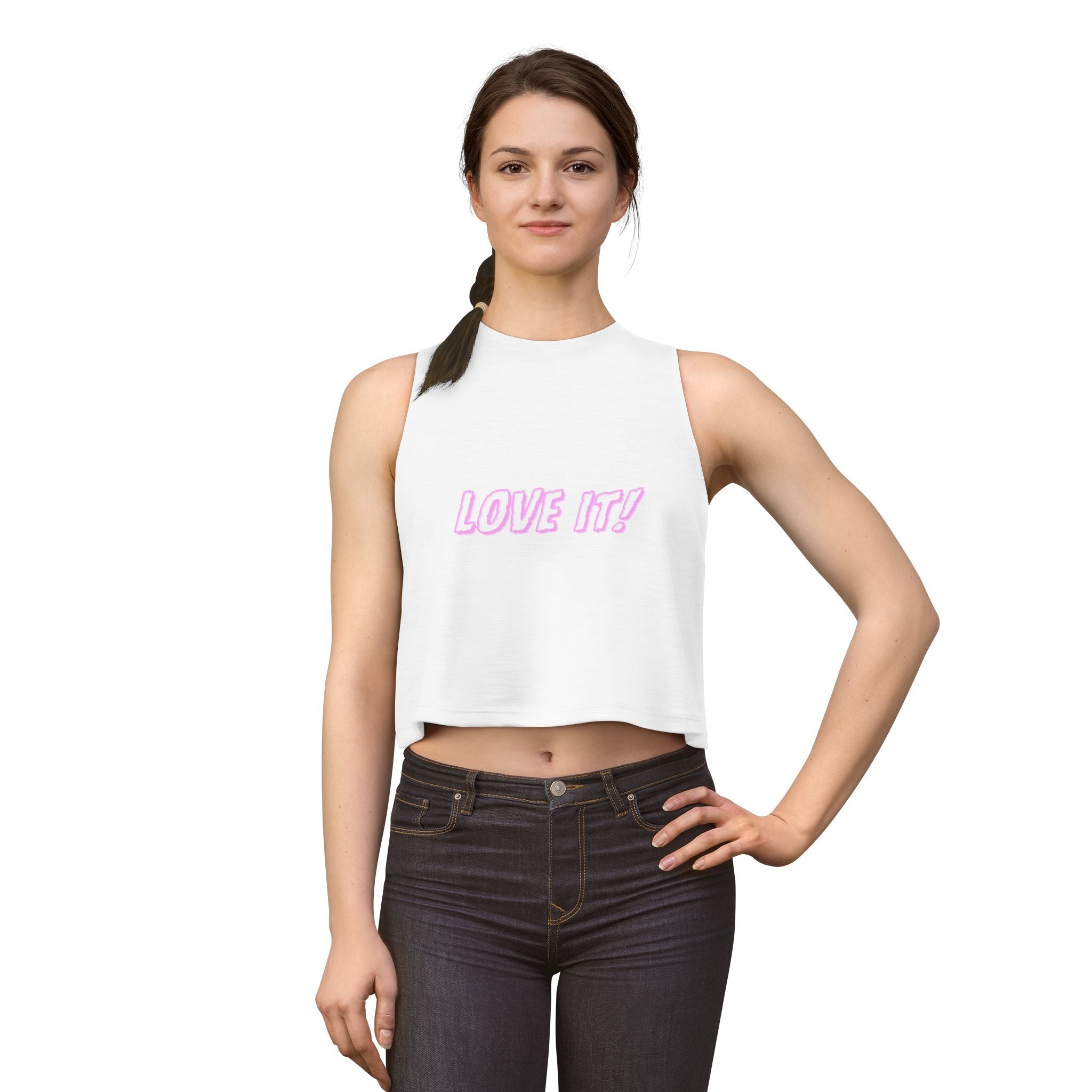 Love It! Women's Crop Tank Top - Cute Pink Script Graphic