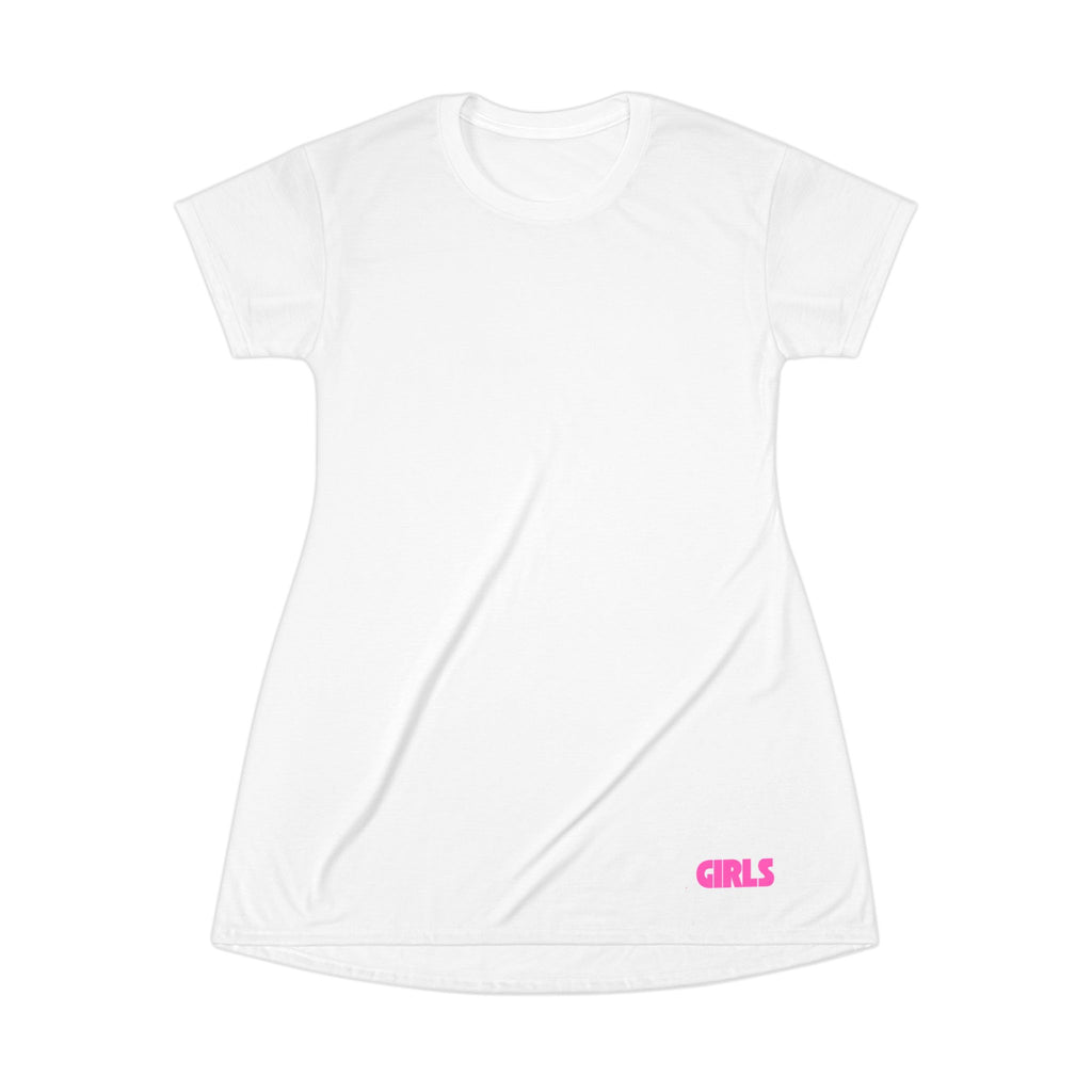 Girls Graphic T‑Shirt Dress — Minimal Pink Text Tee Dress