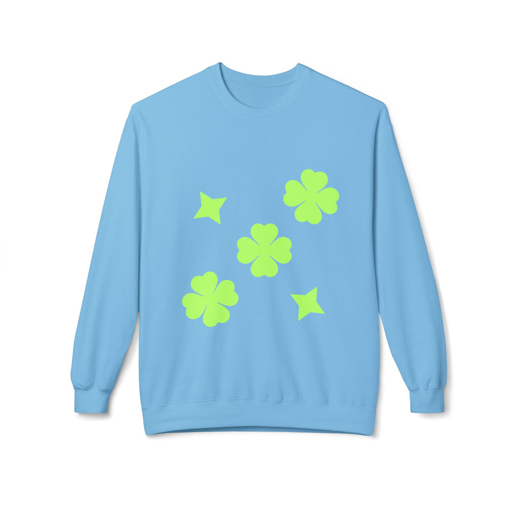 Unisex Fleece Black Stars Sweatshirt Lime Green On Top Blue